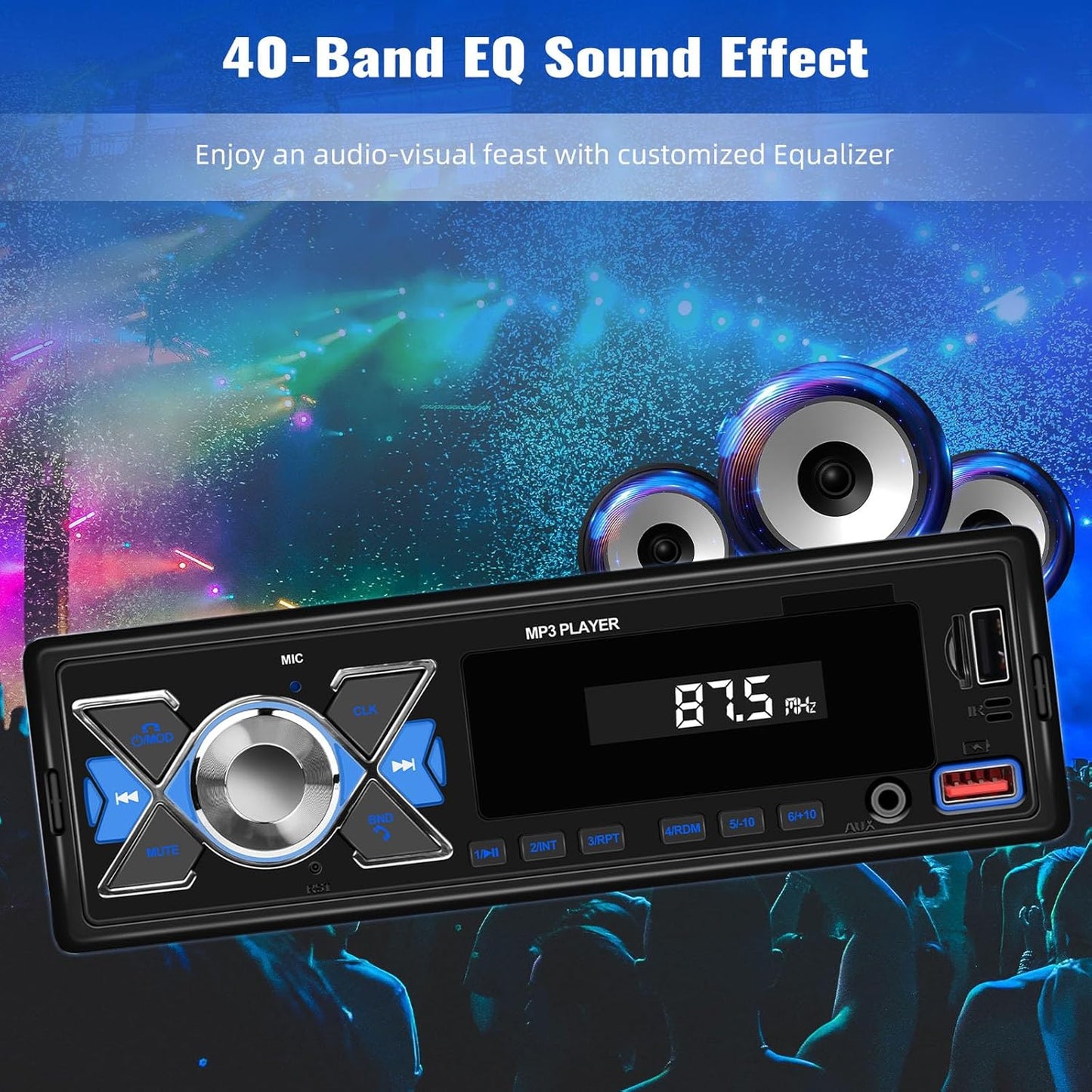 CAMECHO MP3 Single Din Car Stereo Bluetooth Audio Digital Media Receiver with USB Port FM Radio, Player, EQ, APP