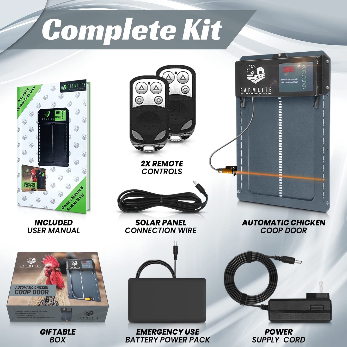 FarmLite Automatic Chicken Coop Door Opener | Non-Battery Powered Automatic Chicken Door | Automatic Coop Door with Timer and Light Sensor | USA Brand