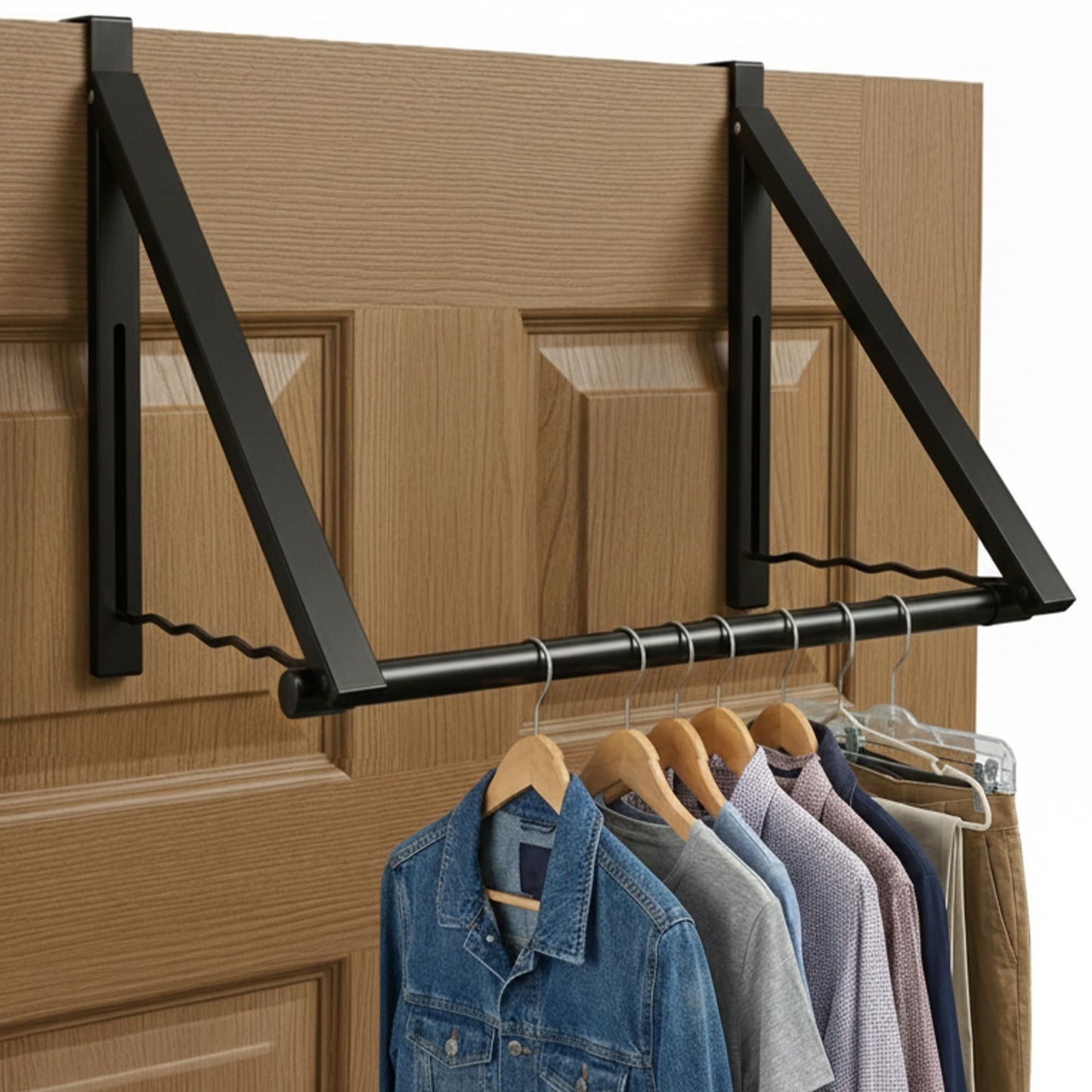 HOLDN’ STORAGE Over The Door Hanger - Foldable Rack Organizer for Hanging Clothes, Coats & Towels, Ideal for Dorm Rooms, Laundry, Bathrooms, Etc - Holds up to 35 LBs, Collapsible - Black