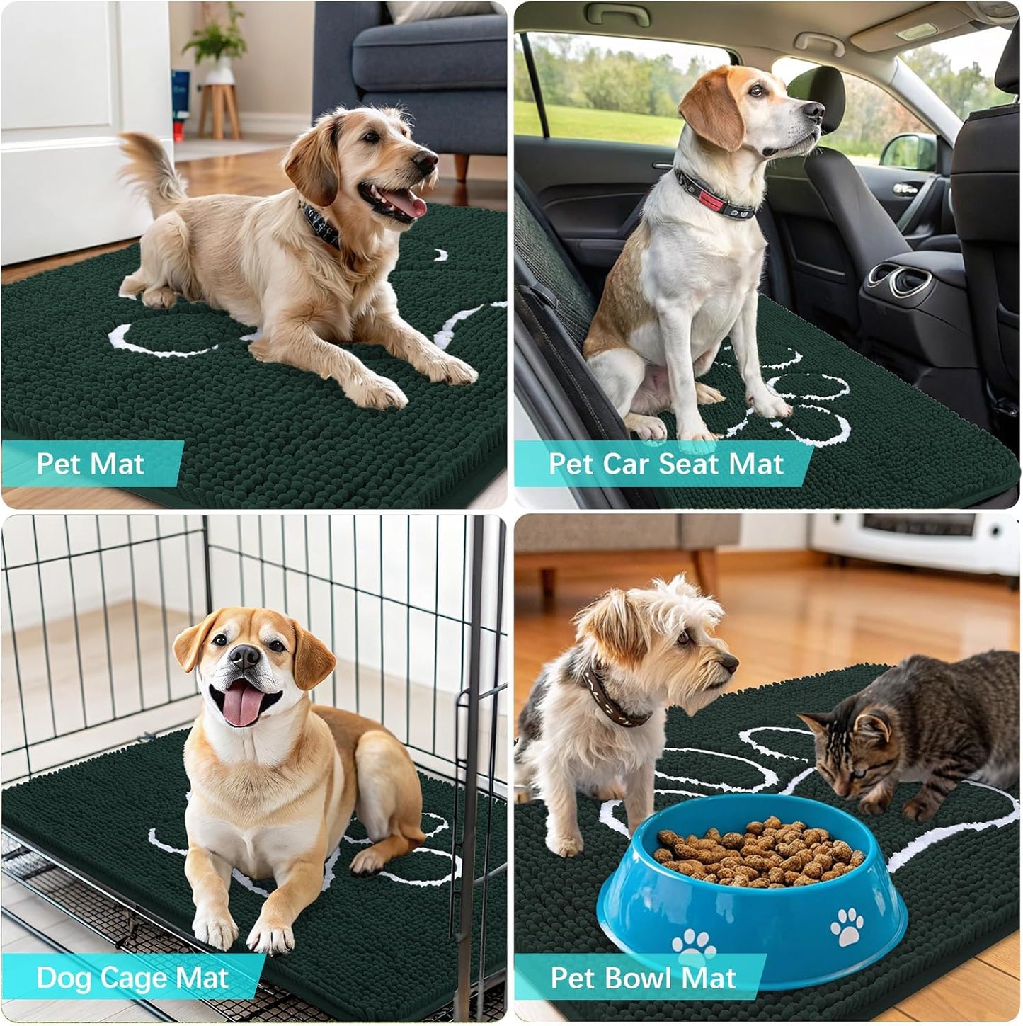 OLANLY Dog Door Mat - Absorbent Non-Slip Chenille for Muddy Paws | 70x24 Inches, Blackish Green