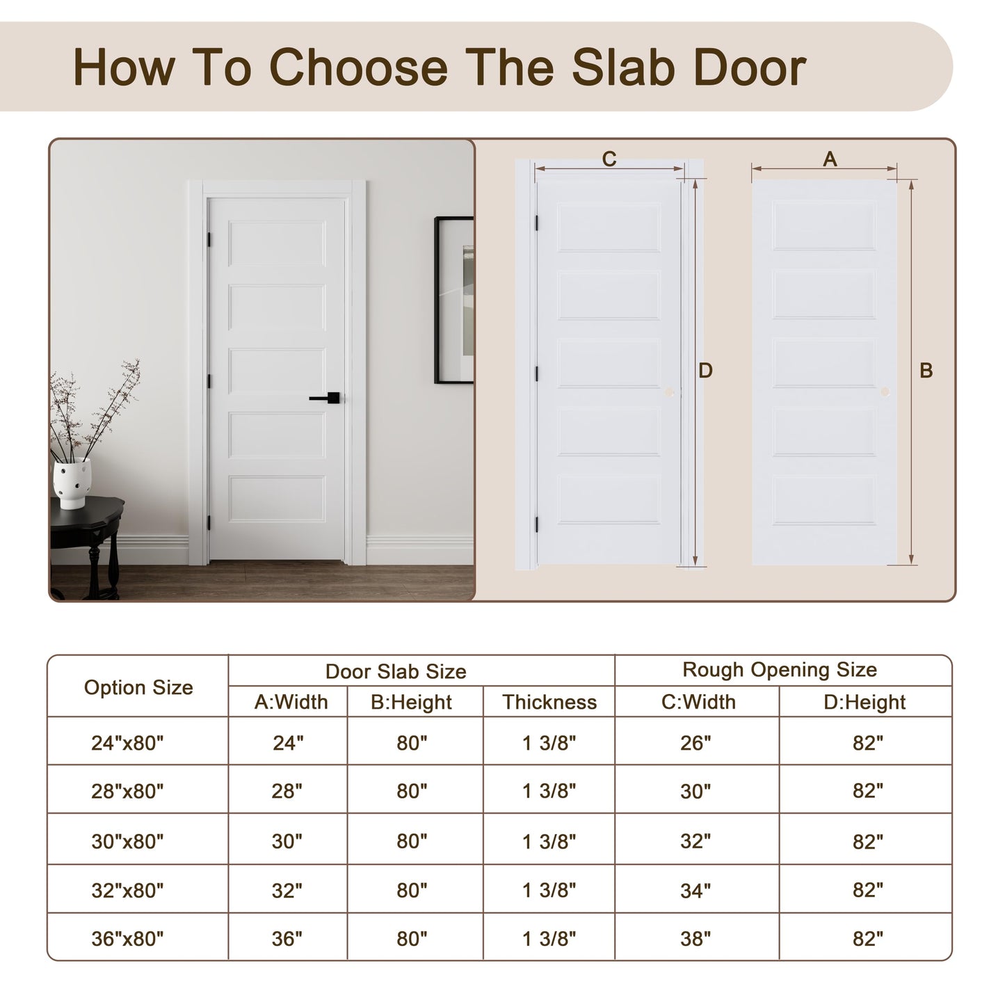 JUBEST 30"x80" Right-Hand Prehung Interior Door with Knock Down Jamb Kit & Matte Black Hinges, 5-Panel White Primed Hollow Core Molded Door Slab with Bore & Hinge Cutout, Durable & Sturdy, No Handle
