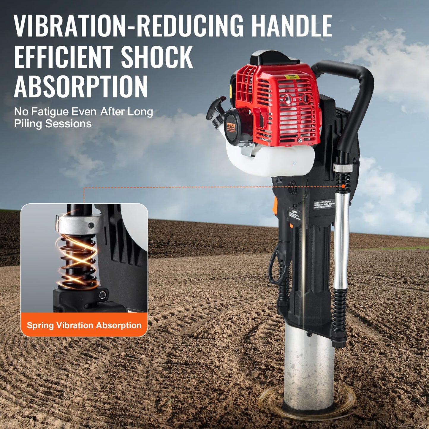 VEVOR Gas-Powered T Post Driver,2-Stroke 1300W,52cc,W/3Head