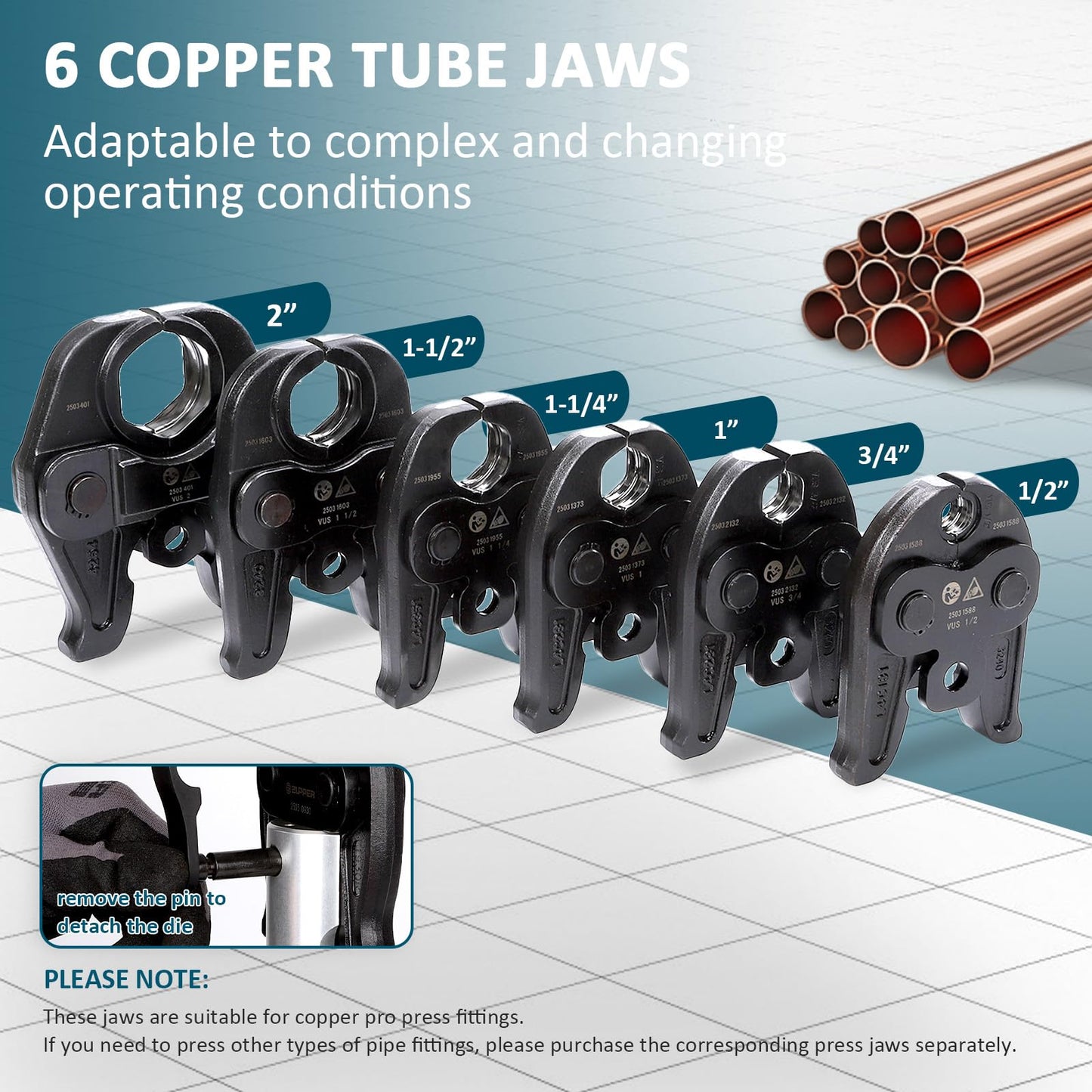 ZUPPER Press Tool,18V Electric Copper Crimper Tool with 6 Copper Press Jaws 1/2" to 2" Standard Copper Press Tool Kit Compatible with Propress Fittings,2PCS 4AH Batteries, Fast Charger & Carrying Case