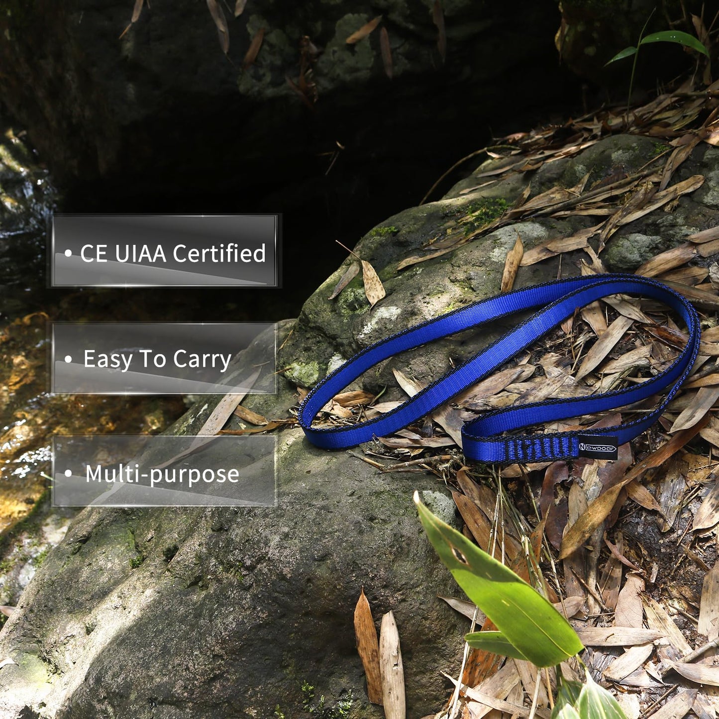 NewDoar 16mm Climbing Sling UIAA CE Certified,23KN EN566 Certified,Climbing Utility Cord Rock Climbing,Creating Anchors System,Rappelling Gear,Perfect for Tree Work(Blue 48" 1pcs)