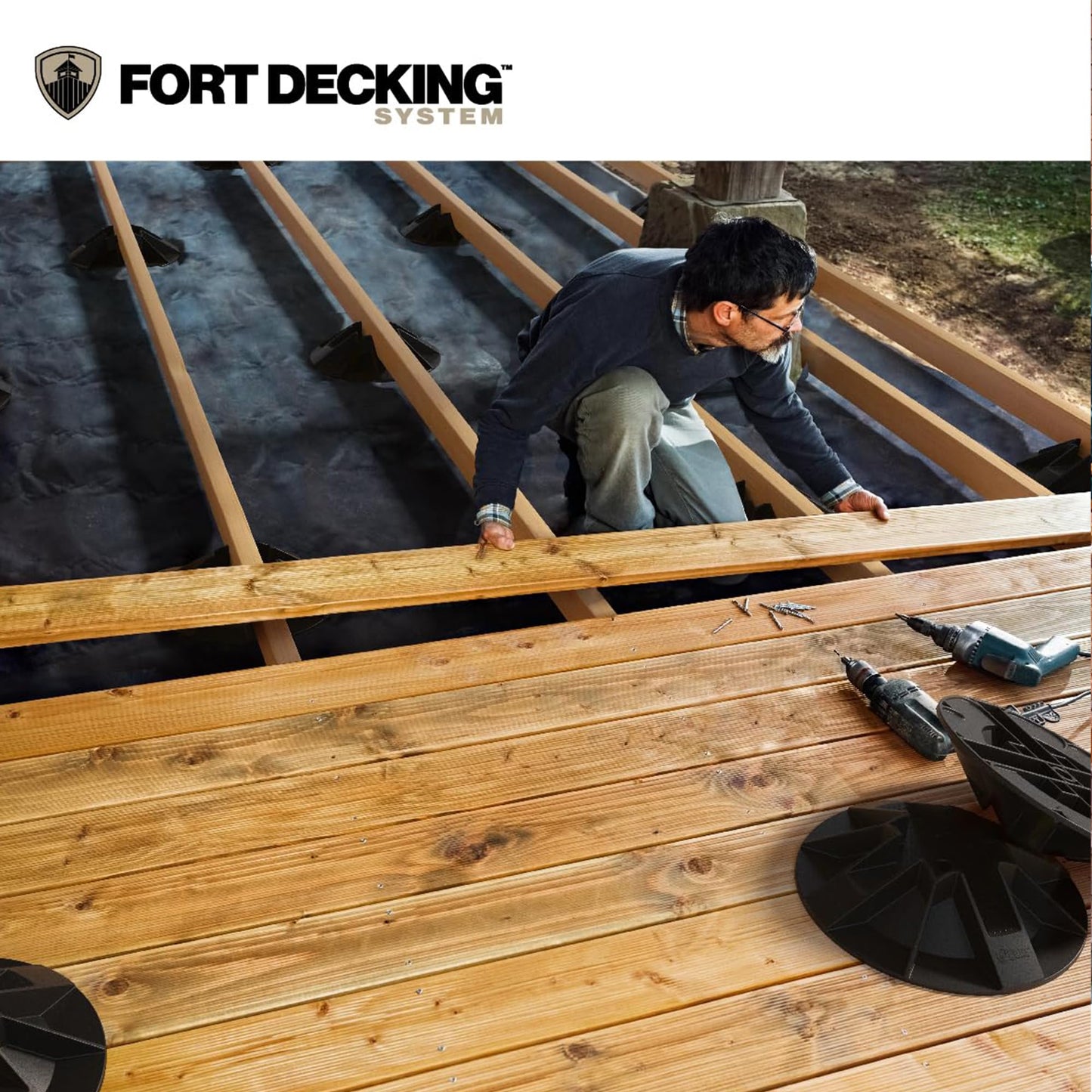 Fort Decking Systems Fort Decking 12-Inch Deck Blocks for Posts, Fits 4x4, 2x4, 2x6 2x8 and 2x10 Joists and Beams, Pack of 12, Black