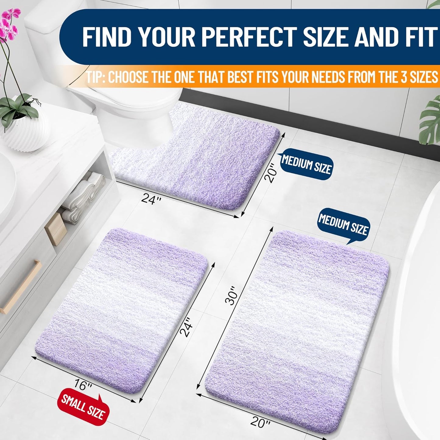 OLANLY Bath Rug Mat - Extra Soft Microfiber, Quick Dry & Machine Washable | 36x24, Light Purple