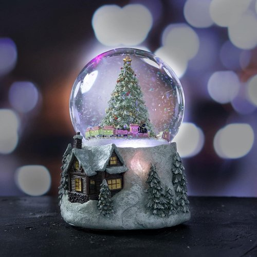 MG-7282 Automatic Revolving Train Snow Globe - 4-Inch with Color Changing Light & 'O Christmas Tree' Tune