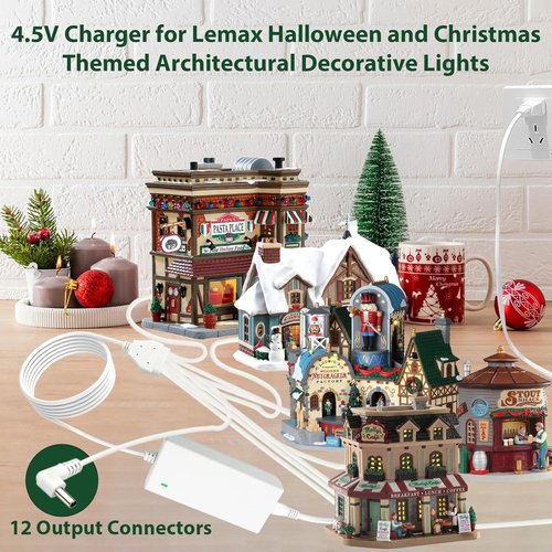 Lemax 4.5V Power Adapter - Ideal for Lighted Christmas & Halloween Village Accessories | 12 Output White