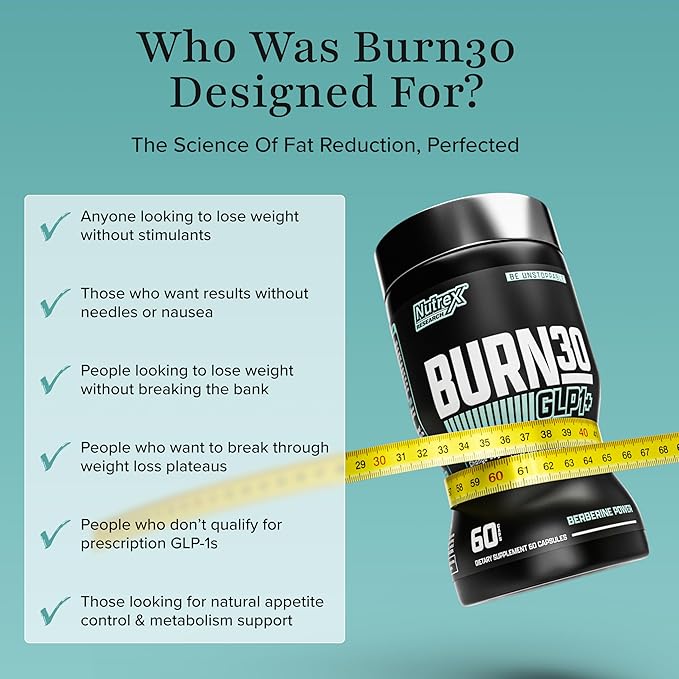 BURN30 GLP-1 Supplement - Super Berberine Weight Management Support GLP1 Naturally | Advanced Appetite Control & Metabolism Support with Clinically Studied Ingredients??| Stimulant Free