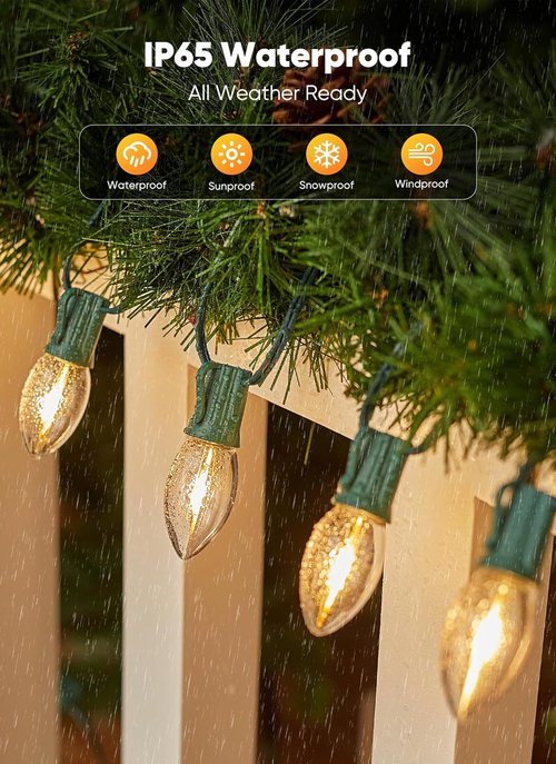 Minetom C9 LED Christmas Lights - 50 Feet Warm White String Lights for Indoor/Outdoor Holiday Decor