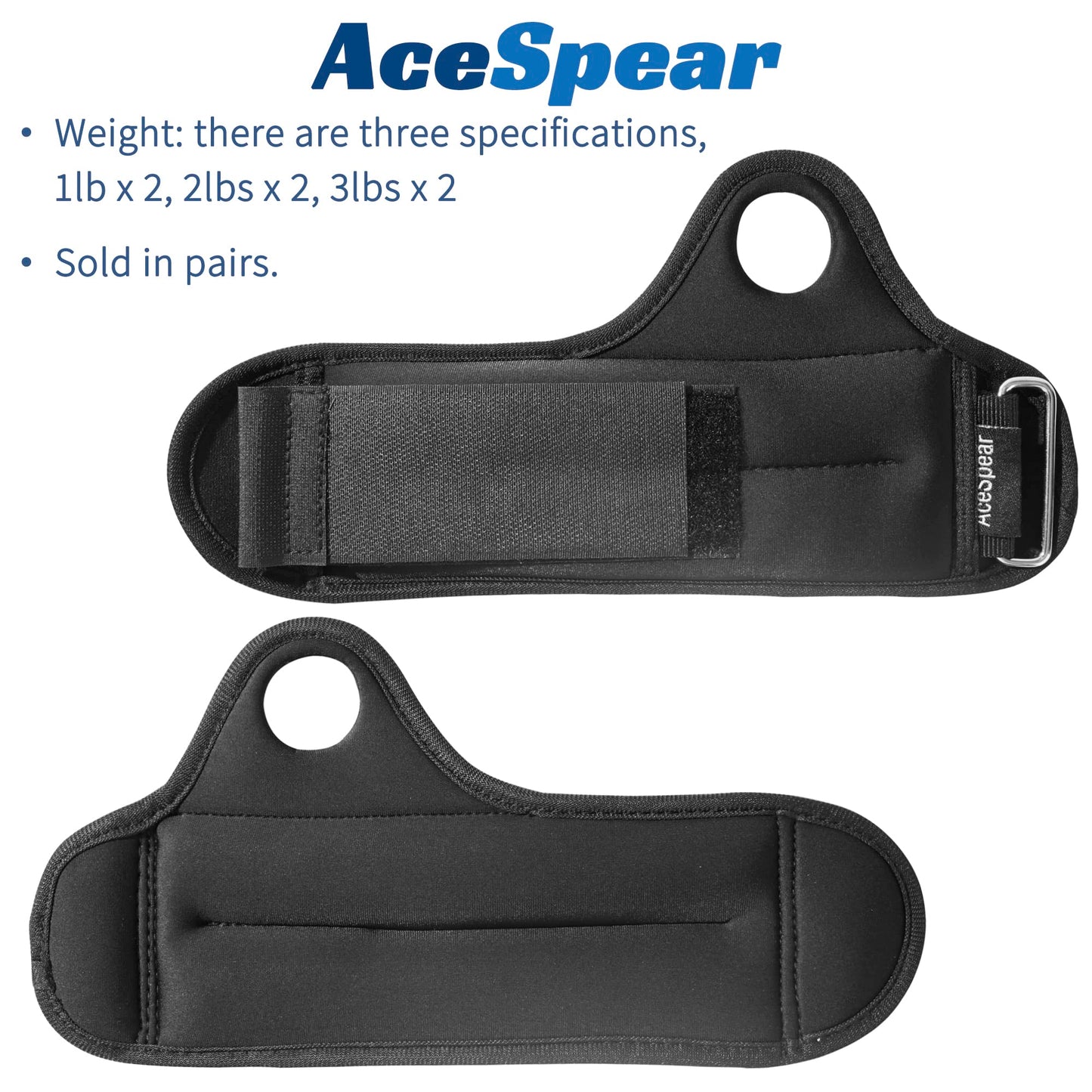 AceSpear Wrist Weights with Thumb Loops Lock for Men Women 1lb*2 2lbs*2 3lbs*2 Ankle Weights Weighted Gloves for Running Strength Training Walking Exercises (Black, 1 lb x 2)