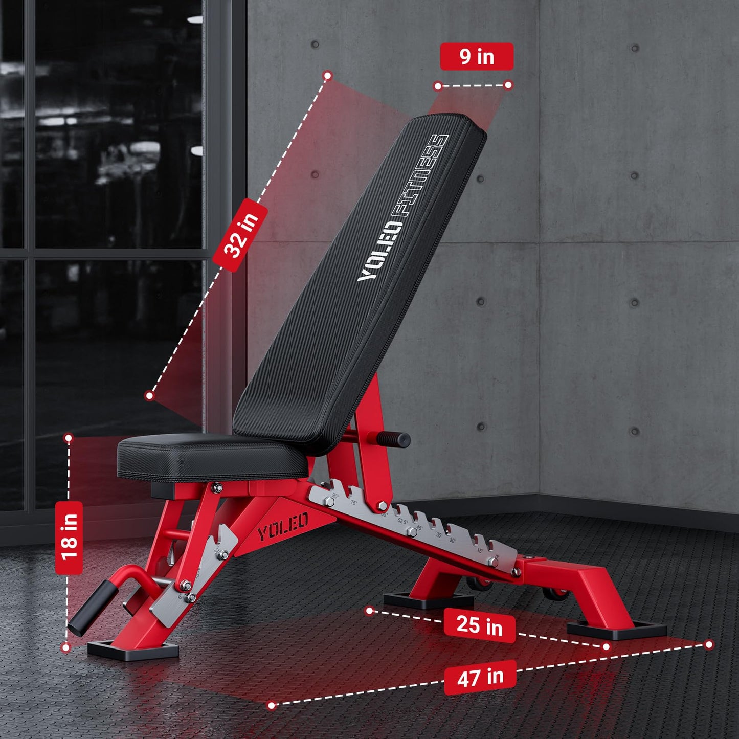 YOLEO Commercial Adjustable Weight Bench - Heavy Duty Workout Bench for Home Gym, Decline/Flat/Incline Bench Press 2.4" Thick Pad(6-Step Assembly) (80% Pre-assemble)