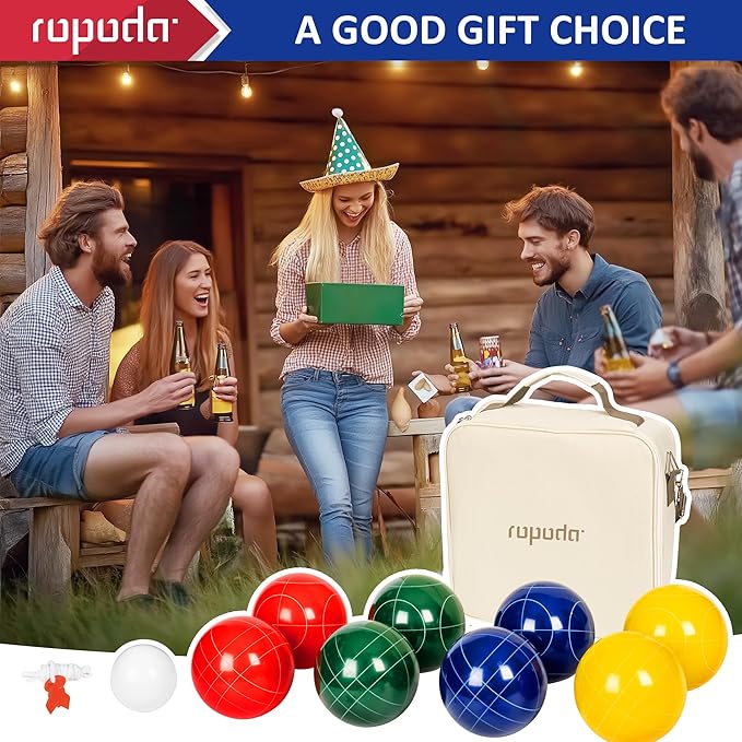 ropoda 107mm Bocce Ball Set Regulation Size and Weight with 8 Resin Bocce Balls, Resin Bocci Balls for Professional Tournament Competition, 60mm Pallino, Nine-Grid Shockproof Carrying Bag(2-8 Players)