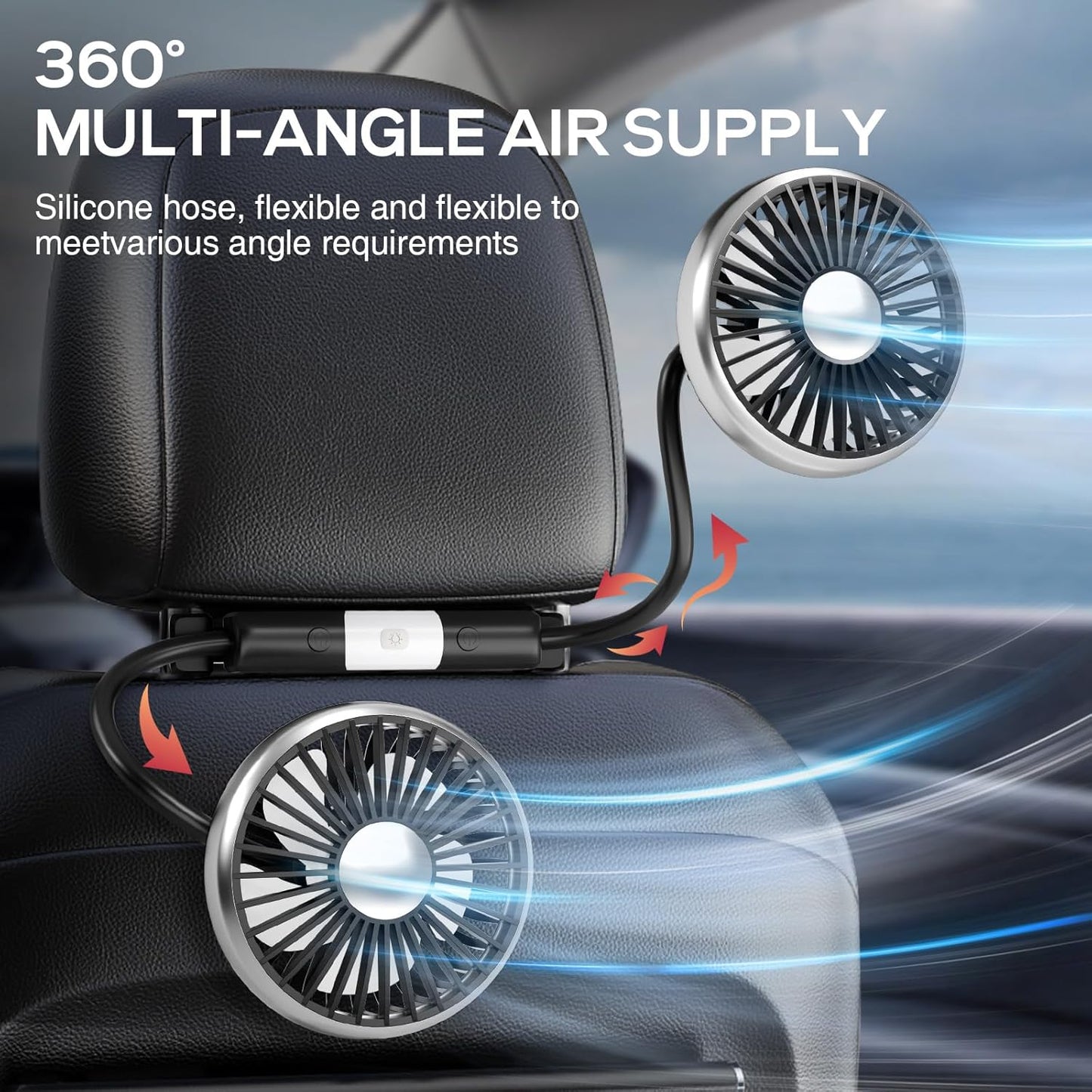 2025 3-Speed 360 Dealswin Car Fan for Backseat Kids, Upgraded Dual-Head Car Seat Fans with LED Lights, and Rotatable