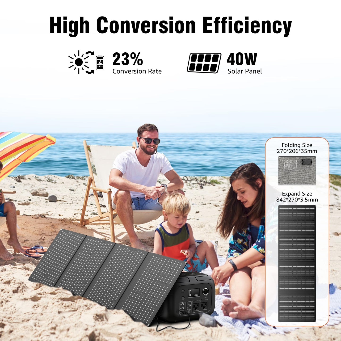 SinKeu Solar Powered Generator 300W Peak/70400mAh, 260Wh Portable Power Station with Panels 40W Included, Solar Generator with AC Outlet 110V for Home Use, Camping, Outdoor, Power Backup