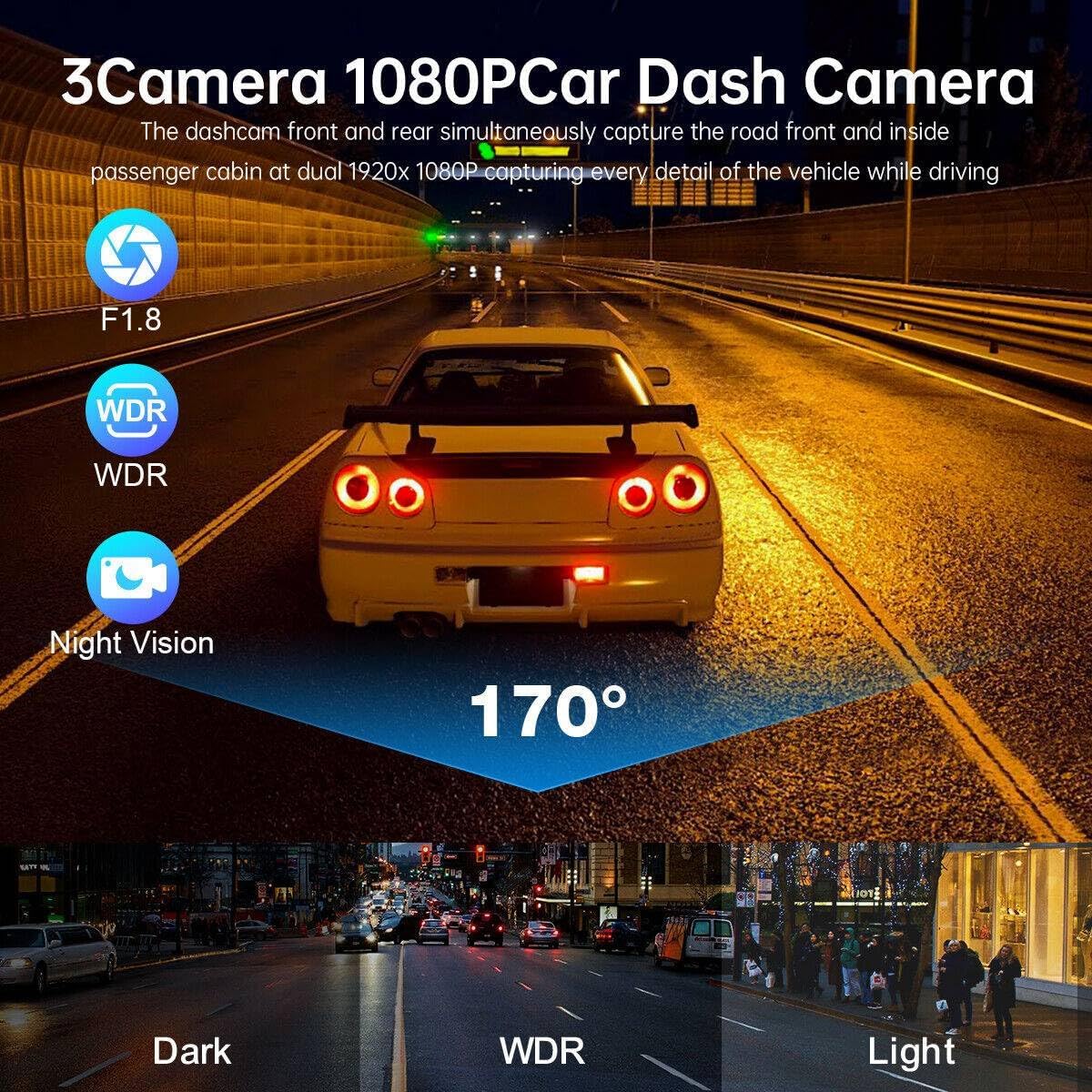 Ruitutedianzi Inside Vehicle Dash CamThree Way Camera DVRs Recorder Video Registrator Dashcam Camcorder
