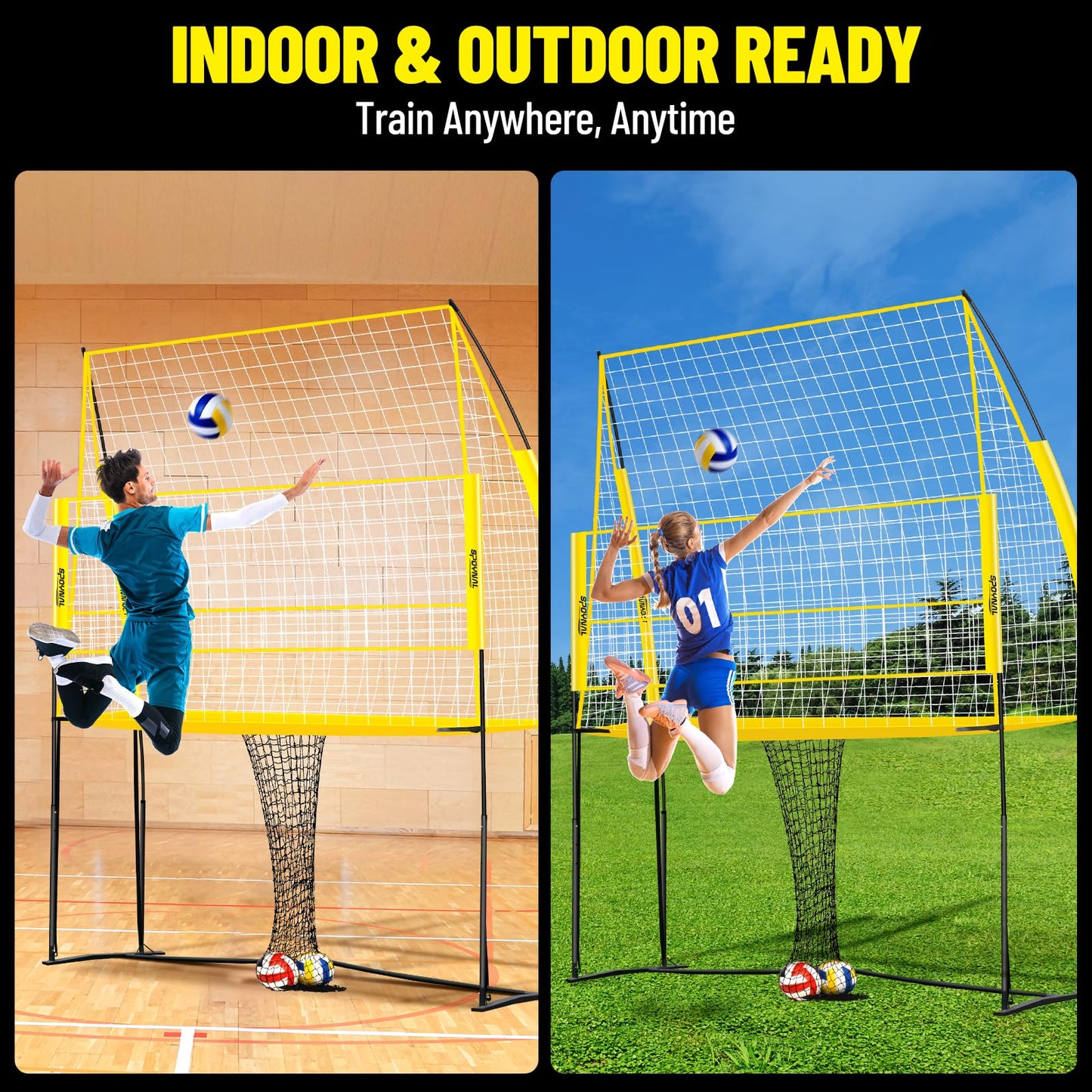 Volleyball Training Equipment, Adjustable Height Volleyball Net for Backyard Training - Portable Outdoor Volleyball Set with Durable Net & Tool-Free Setup for Serving, Hitting, and Spiking Practice