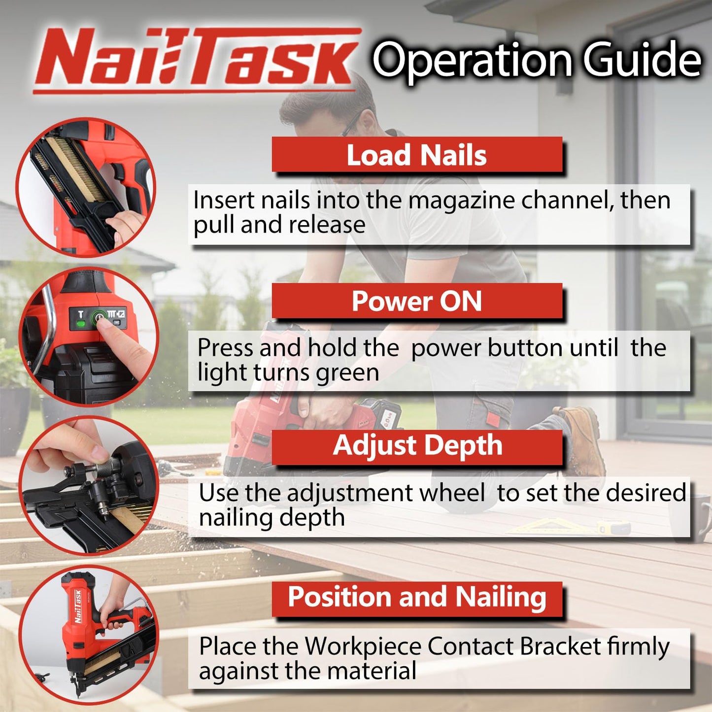 Nailtask 34° Electric Cordless Framing Nail Gun Dual Mode 3 1/2 Inch Pin Nailer Cordless Metal Roofing Set for Construction Furniture Wood Depth Adjust Brushless Motor Power Tools (Without Battery)