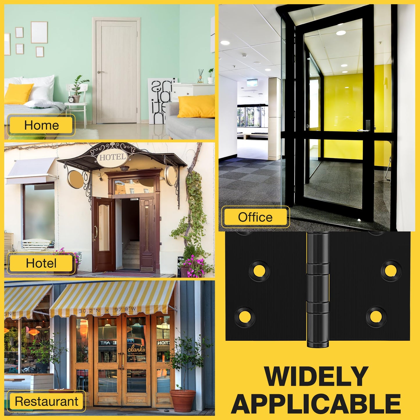 KOLET Ball Bearing Door Hinges, 4 x 4 Inches Door Hinges, Square Corner Heavy Duty Hinges, Commercial Grade Stainless Steel, Smooth and Non Removable Pin, Matte Black, 3 Pack