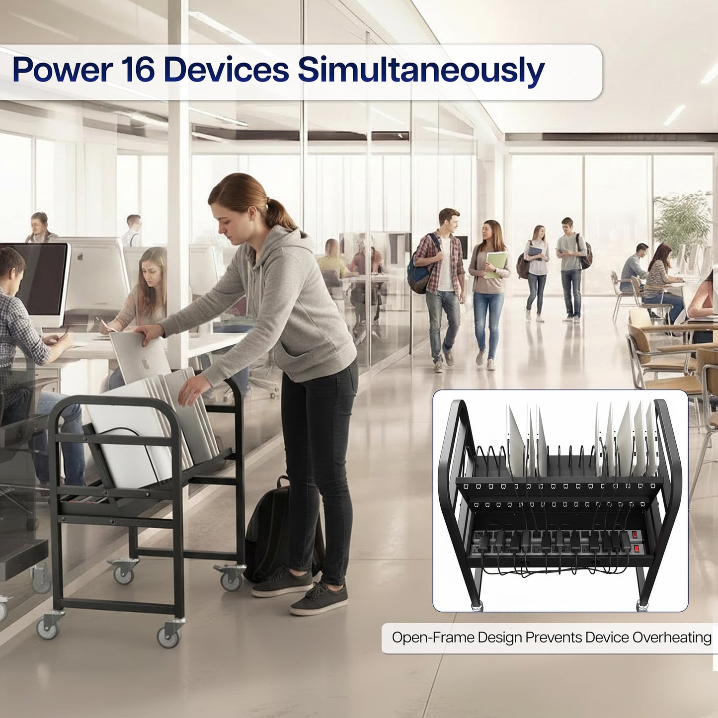VIVO 16-Bay Laptop and Tablet Open Charging Station Designed for Chromebooks and More, Mobile Storage Cart, Devices up to 24 inches, Black, CART-LAPC3