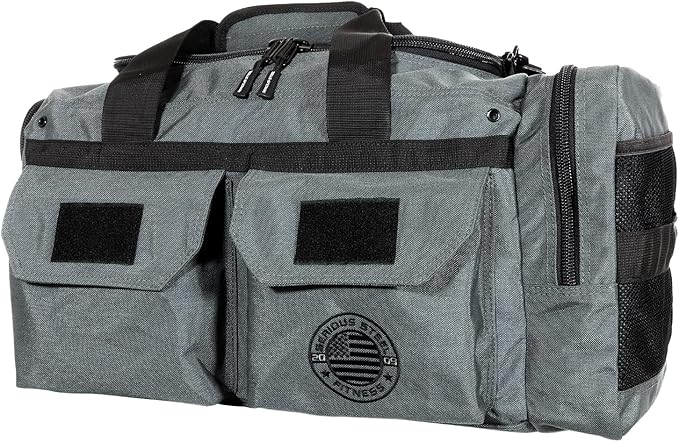 Serious Steel Fitness Gym Bag, 1000D Nylon Duffel Bag, Heavy Duty (Grey - Mid Bud 2.0)