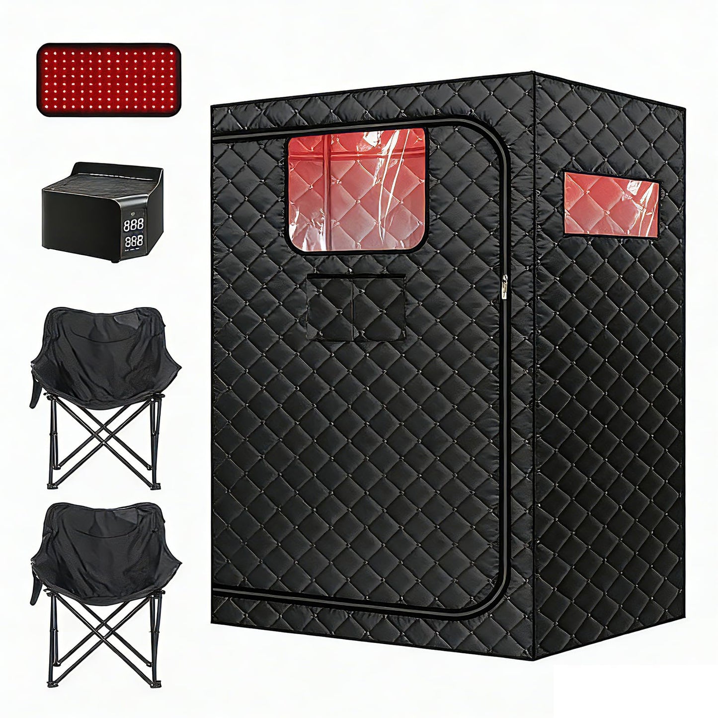 TaTalife Upgraded Hot Air Sauna, 1 or 2 Person Sauna Tent, 1500W & 159°F Portable Dry Wind Saunas, with 660nm Red Light, 2 Folding Chairs, X-Large Full Size Indoor SPA Tent for Body Recovery（110V）