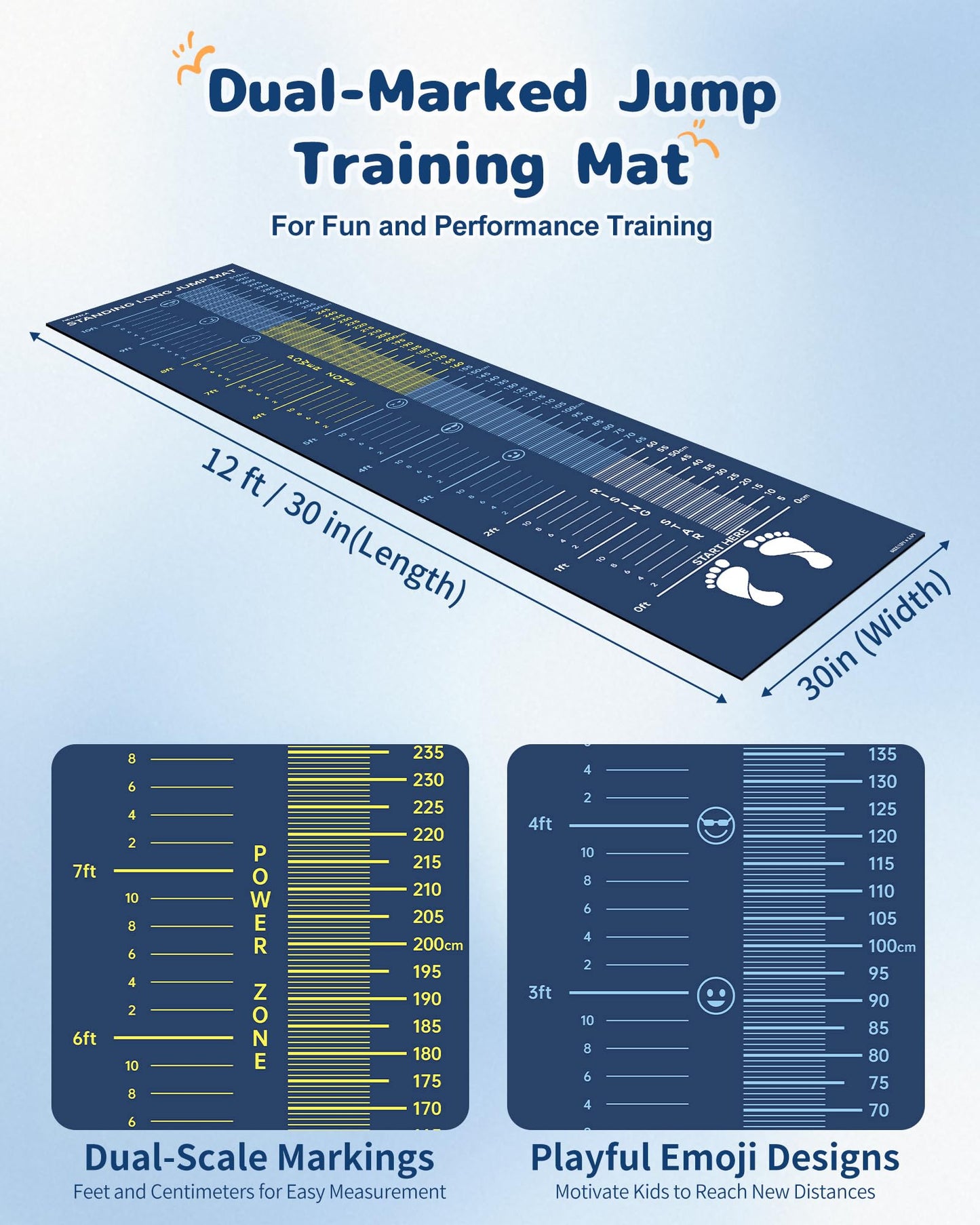Newzela Standing Long Jump Mat, Broad Jump Measurement for School and Home Exercise, Non-Slip Gym Mat for Workout Training
