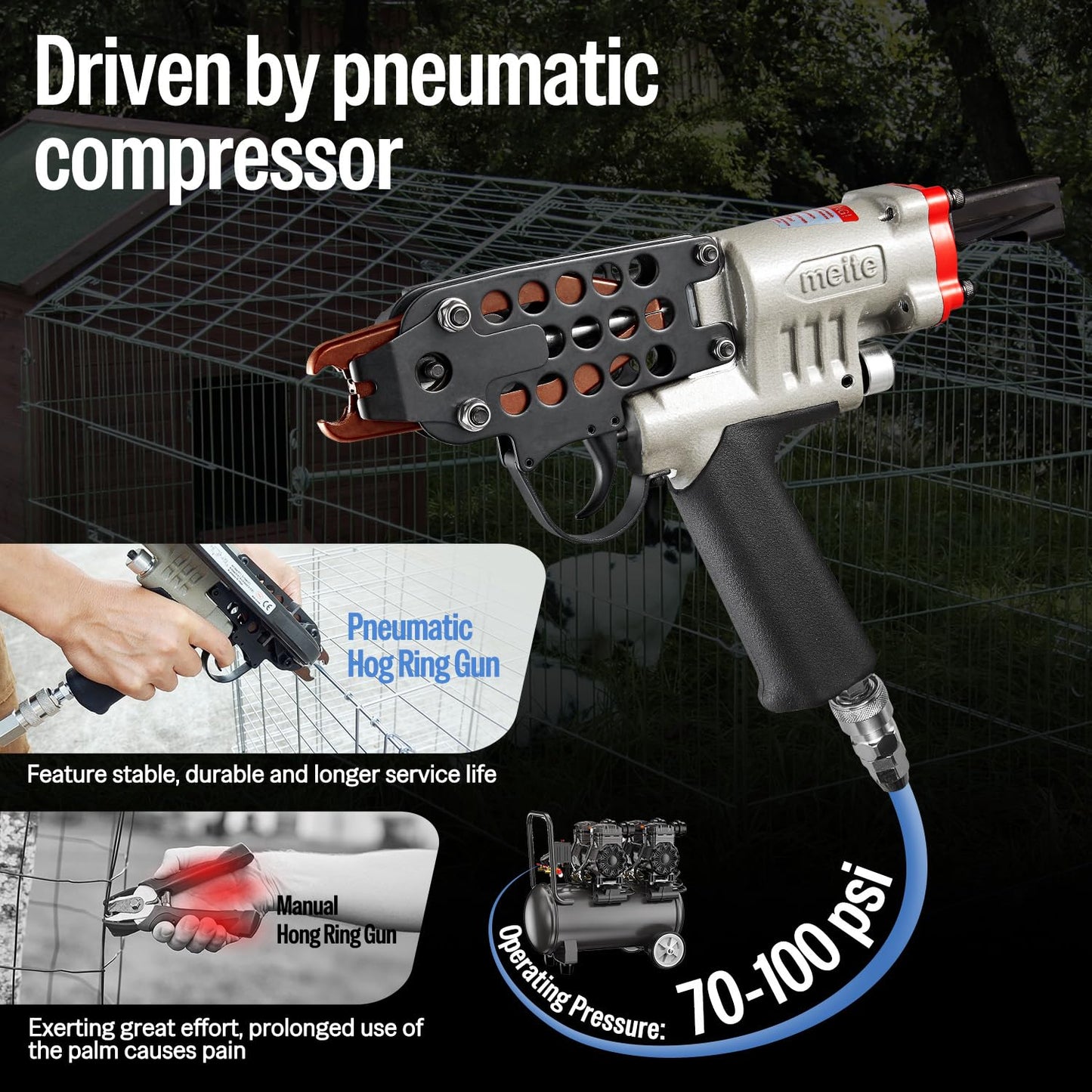 meite SC7C-I2 15GA 3/4-Inch Pneumatic Hog Ring Gun with 2,000 Counts Stainless Steel C Ring Staples