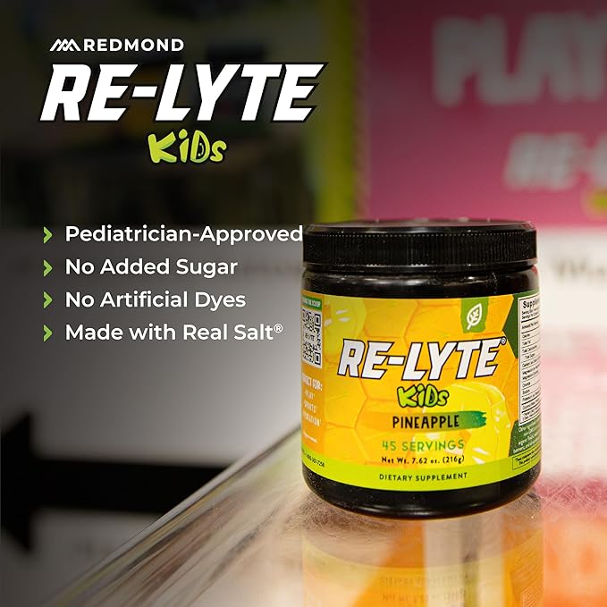 REDMOND Re-Lyte Kids Hydration Electrolyte Mix Powder, Pineapple 7.62 oz