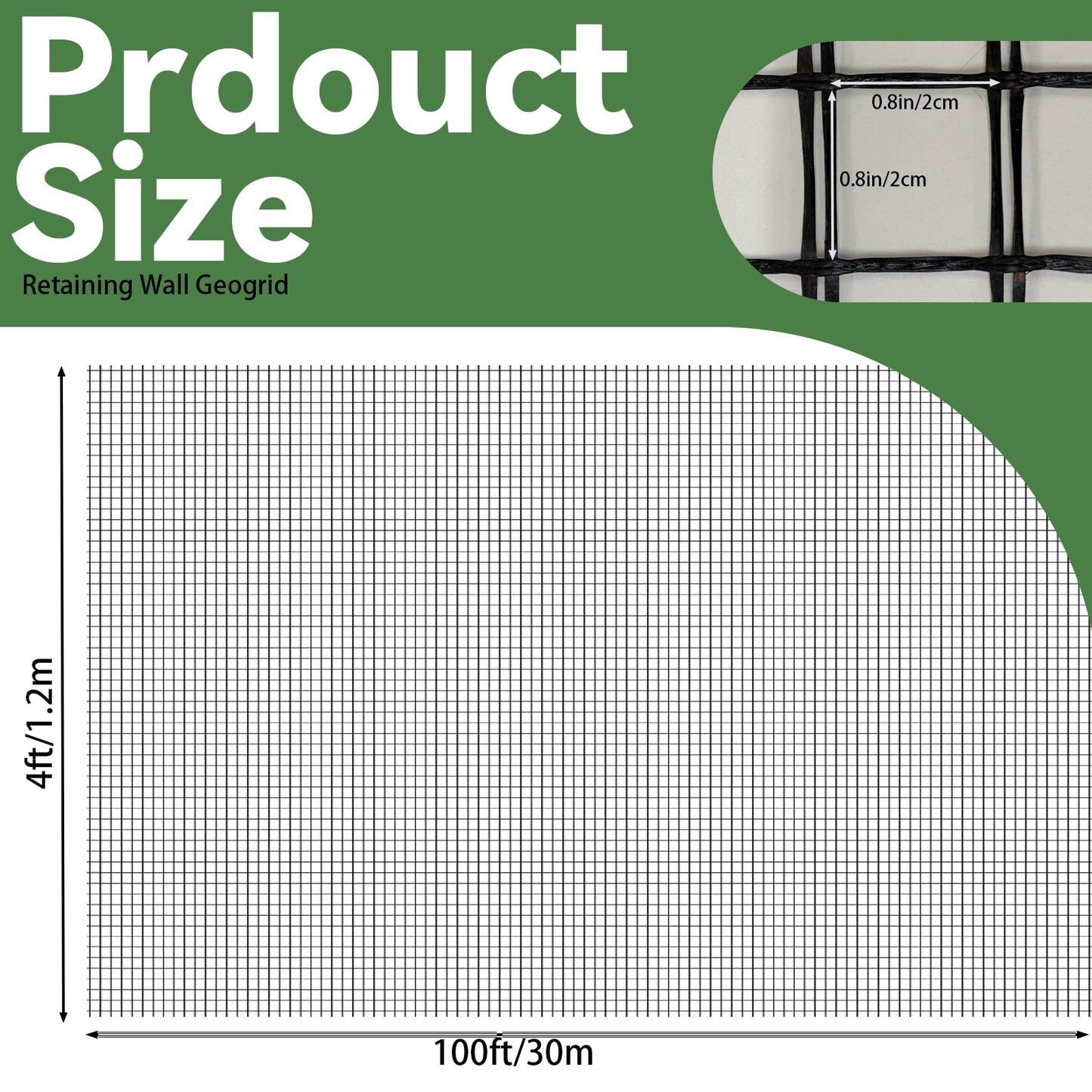 4ft x 100ft Fiberglass Geogrid for Retaining Walls, Bi-Directional 30kN Tensile Strength Geo Grid, 0.8" Mesh Soil Stabilization Fabric for Retaining Walls Up to 6 ft, Driveways & Ground Reinforcement