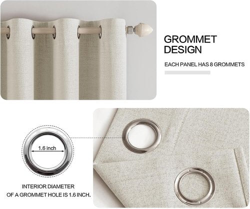 MIULEE Linen Texture Curtains - 100% Blackout Thermal Insulated Draperies | Light Cream, 52x96 Inch (2 Panels)