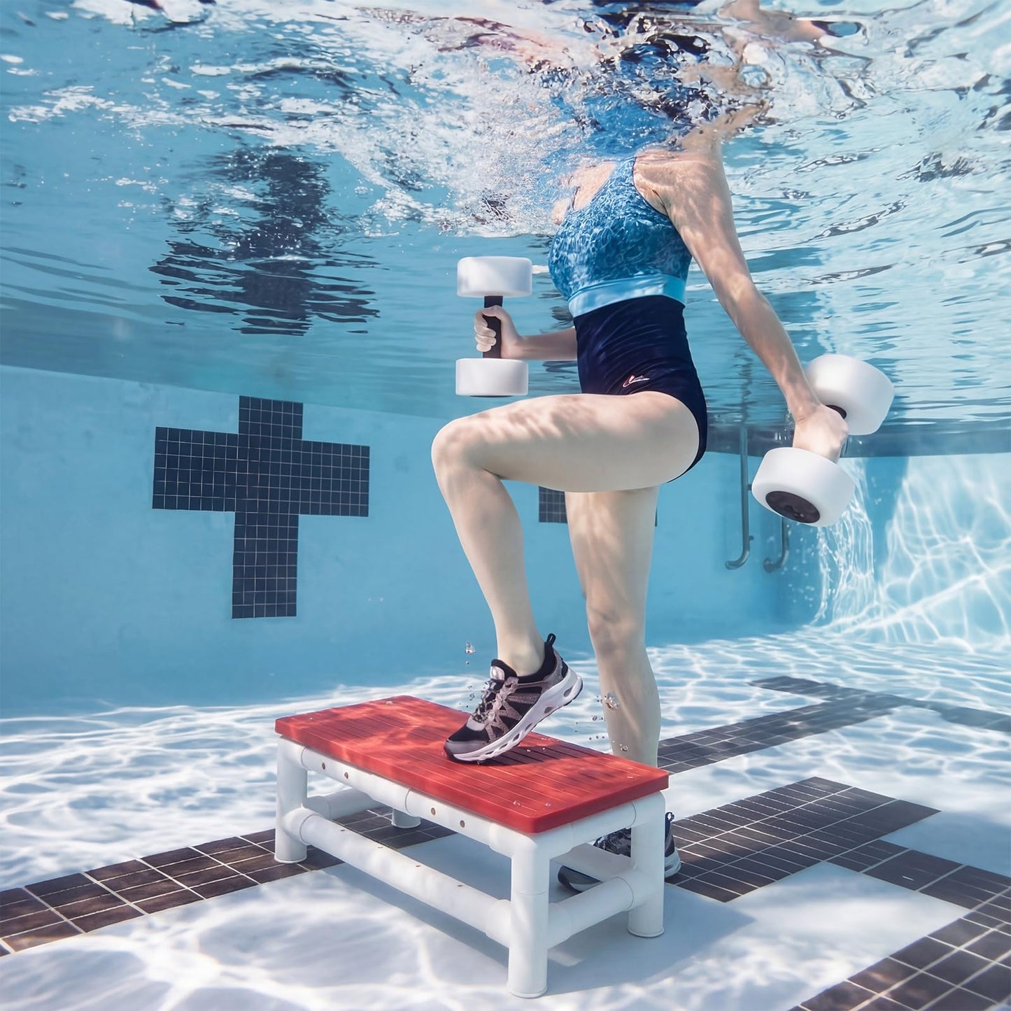 BreezeHug Water Aerobic Exercise Step, Aquatic Step, Aerobic Fitness Platform for Pool Fitness, Rehabilitation, Weight Loss and Multipurpose, 23.5" x 11" x 8.5"