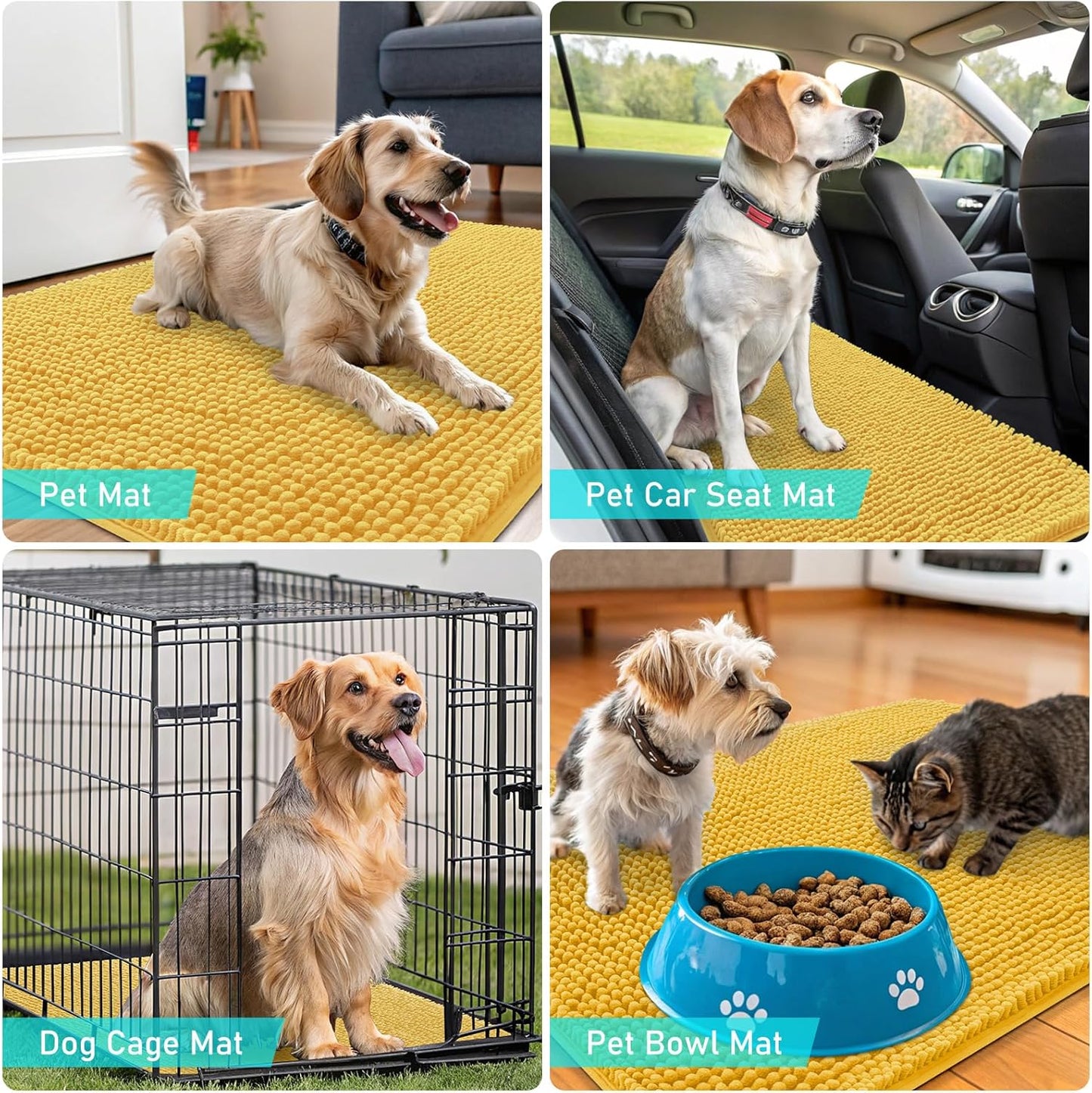OLANLY Dog Door Mat - Absorbent Non-Slip Mud Mat for Indoor Use | Quick Dry Chenille, 24x16, Yellow