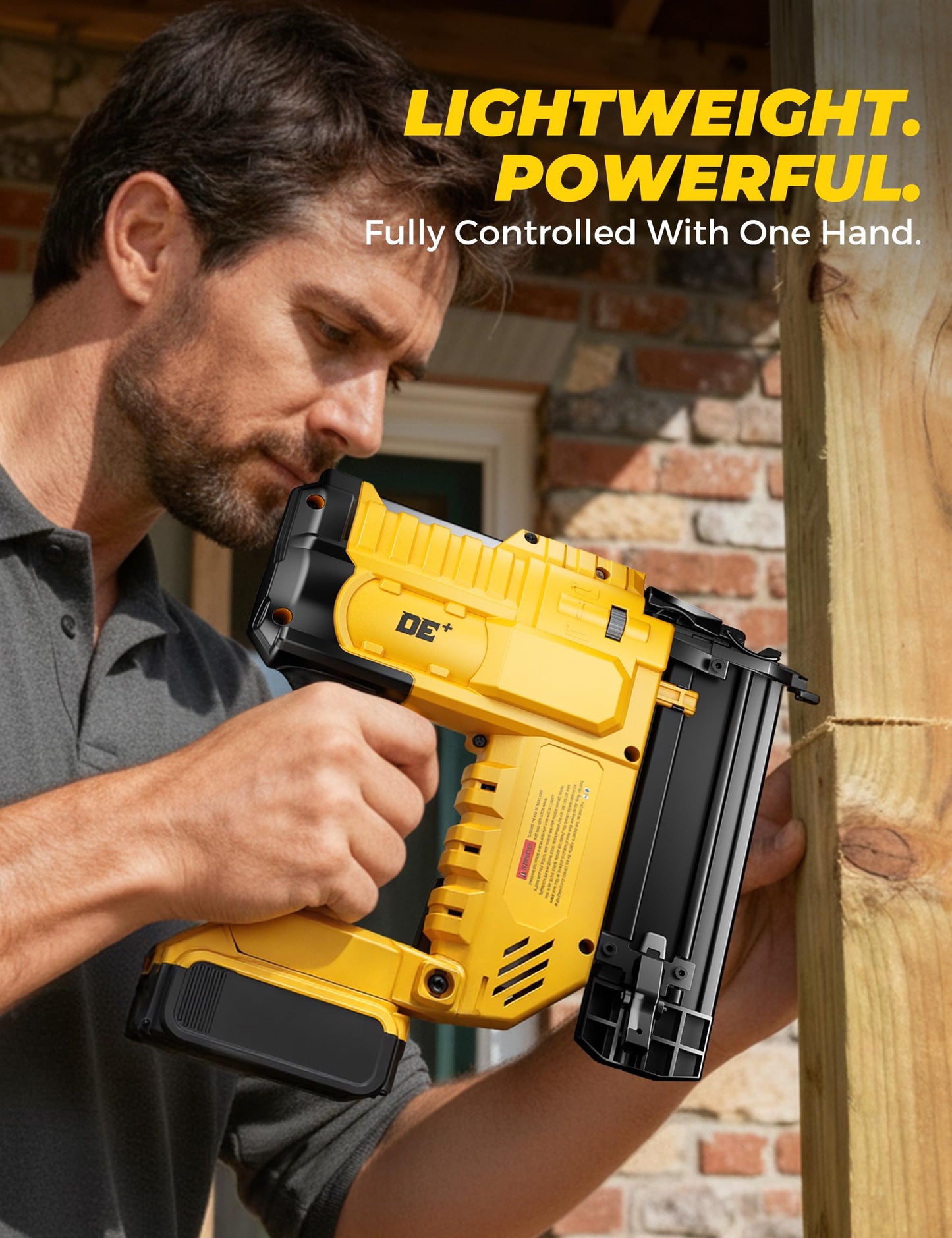 DeForce 18GA Cordless Brad Nailer, 2" Nail Gun for Dewalt 20V Max Battery, 2 IN 1 Electric Stapler, 2026 Upgraded Tool-Free Jam Release, 2 Modes, Adjustable Depth, 1000pcs Nails(No Battery), Yellow