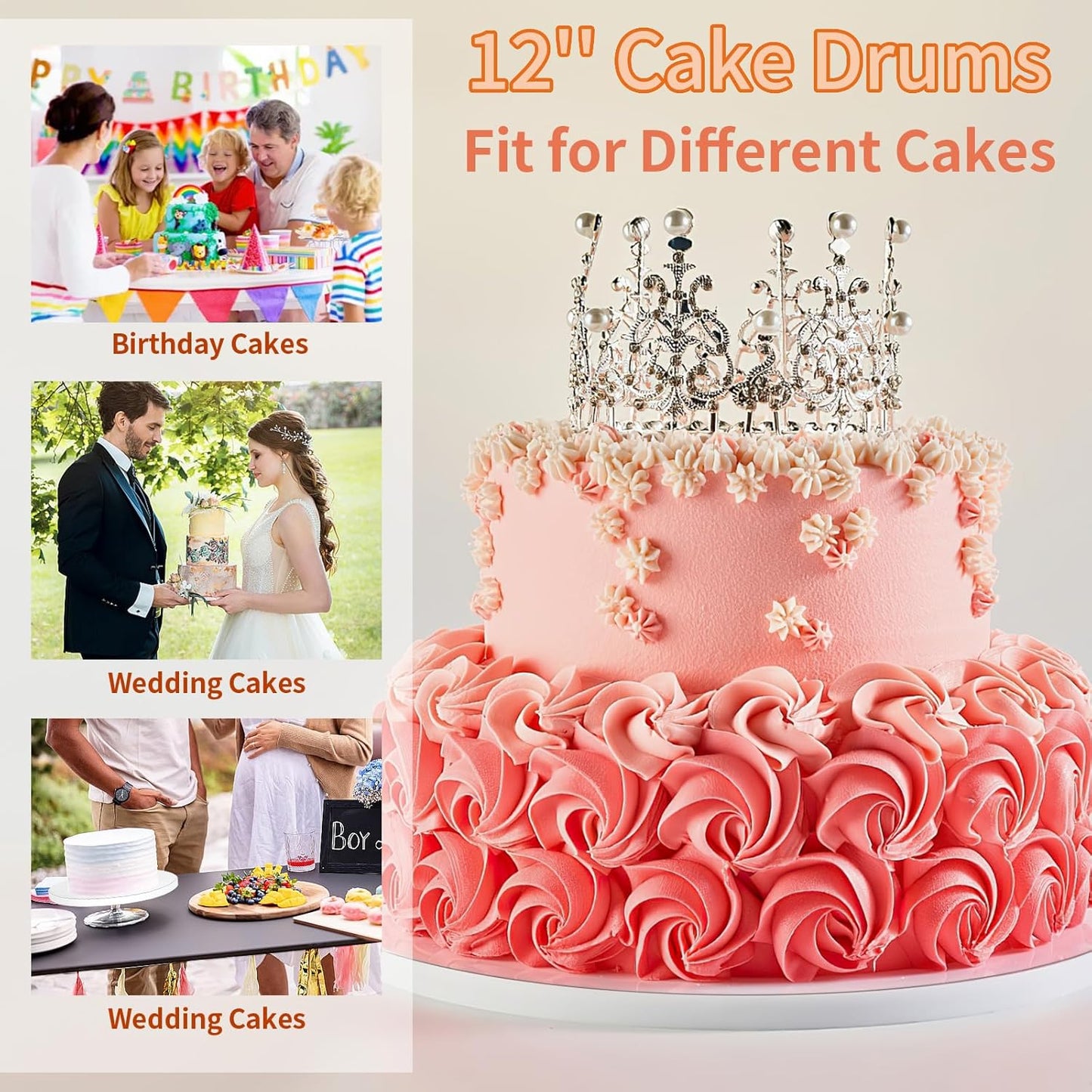 Sturdy 12 Inch Round Cake Boards by [Brand Name] - Durable 1/2 Inch Cake Drums, White, 2 Pack