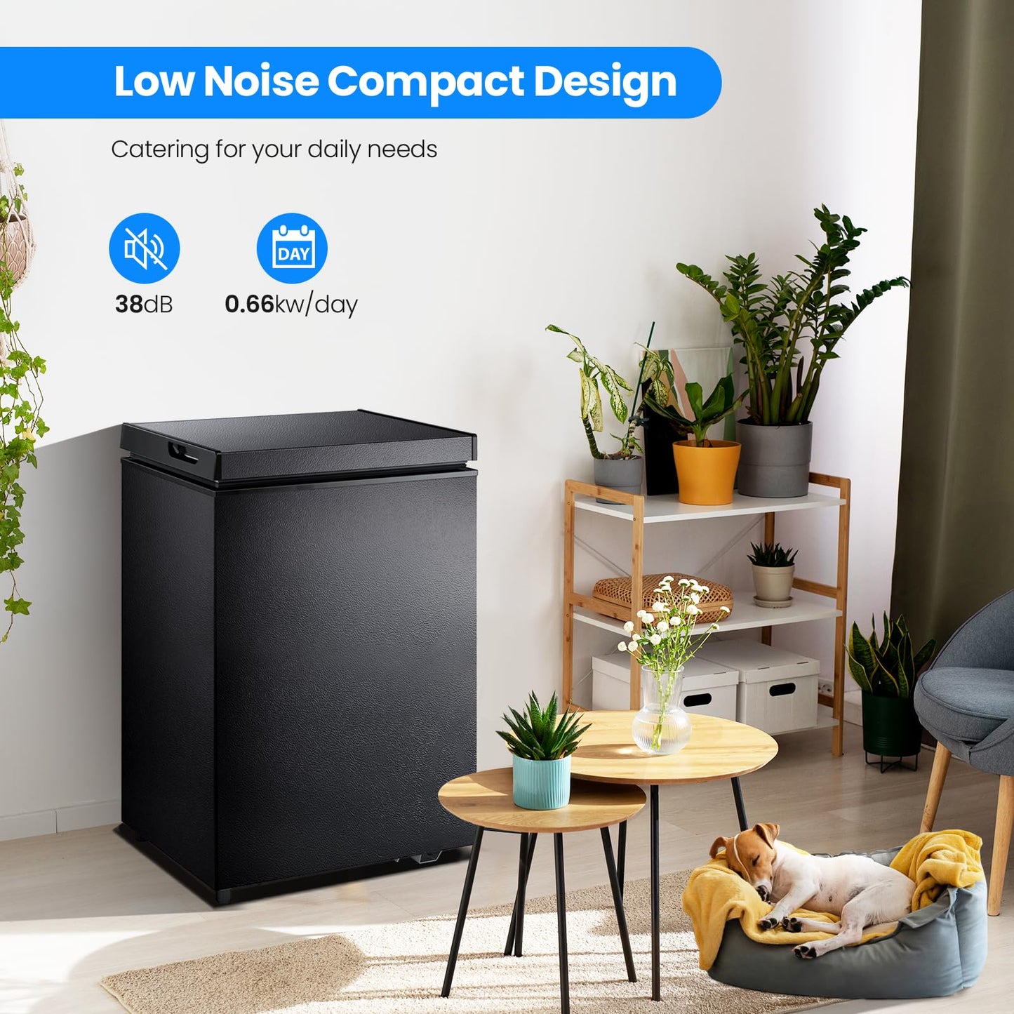 Kismile 2.8 Cubic Feet Chest Freezer with 2 Removable Basket Free Standing Top Open Door Compact Freezer with Adjustable Temperature for Home/Kitchen/Office/Bar