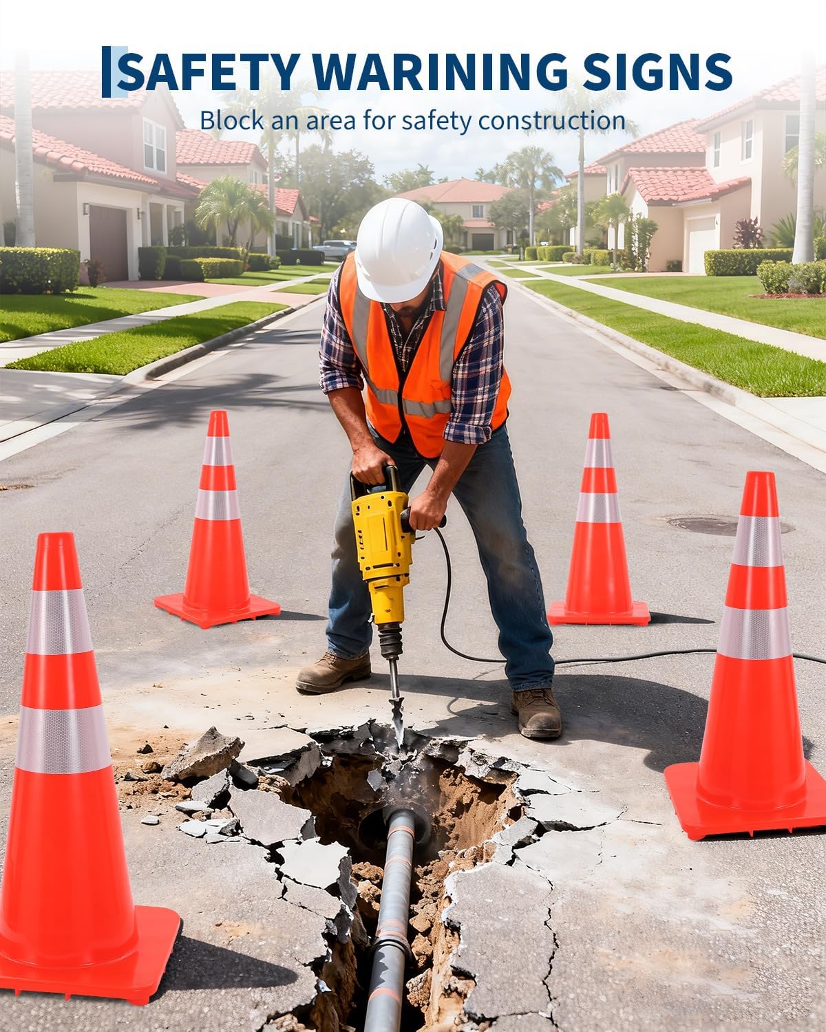 12 Pack Traffic Cone Set, 28 Inch High-Visibility Stackable Barriers with Reflective Collars, PVC Base, Collapsible Safety Stream Cones for Parking, Construction, Event Control, Sports Training