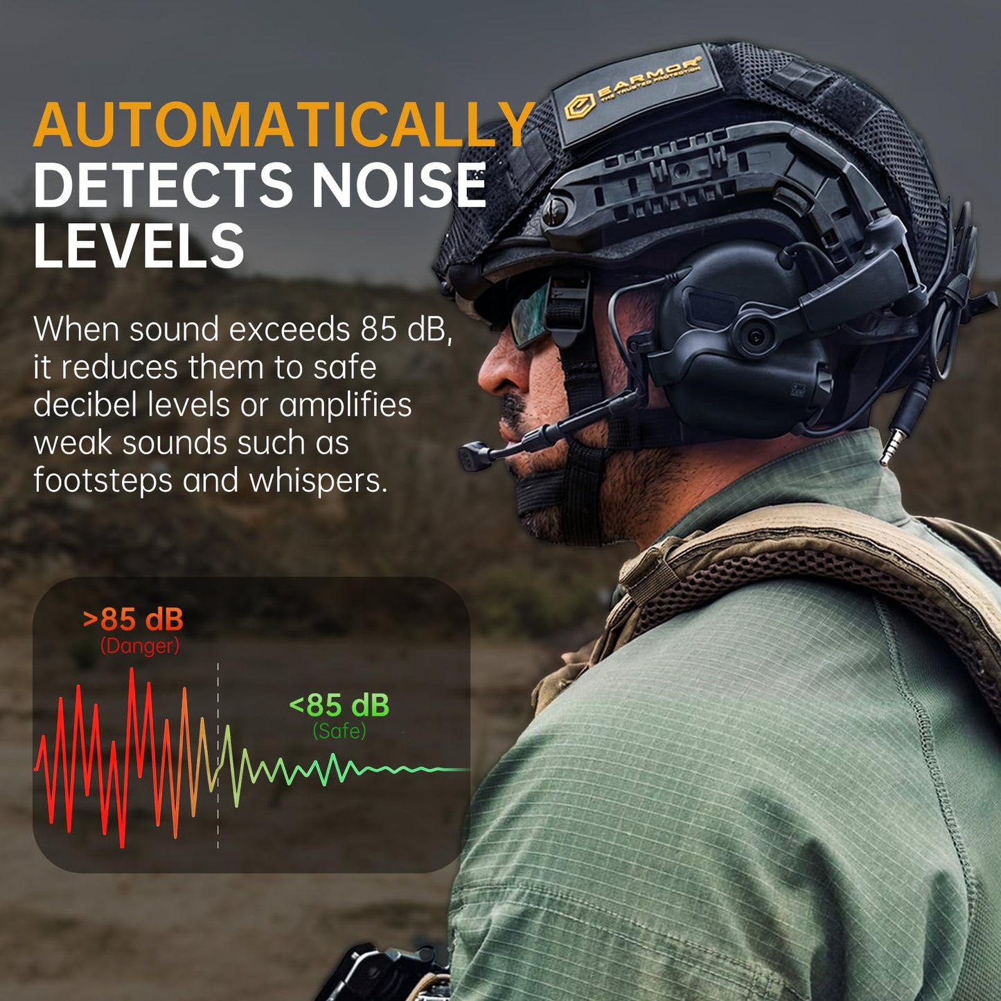 OPSMEN Upgrade EARMOR M32X PLUS Tactical Headset with MIC, Nato TP120 & U-174 Connector and ARC Rail Helmet Adapters, Noise Cancelling Ear Muffs Electronic Hearing Protection for Shooters