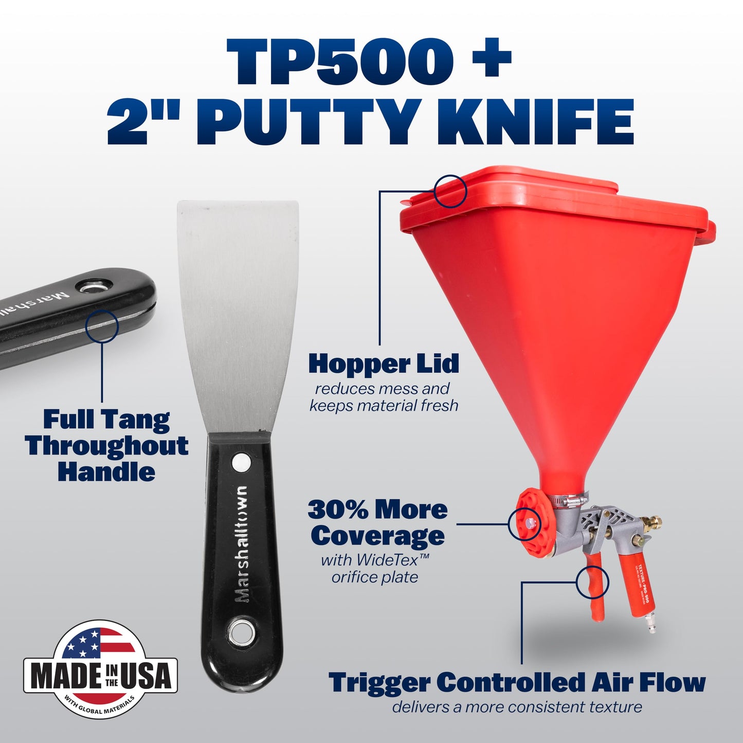 WAL-Board Tools Texture Pro 500 Hopper Gun with Putty Knife, USA Made, Complete Kit for Wall and Ceiling Texturing, with Air Control Valve, TP500