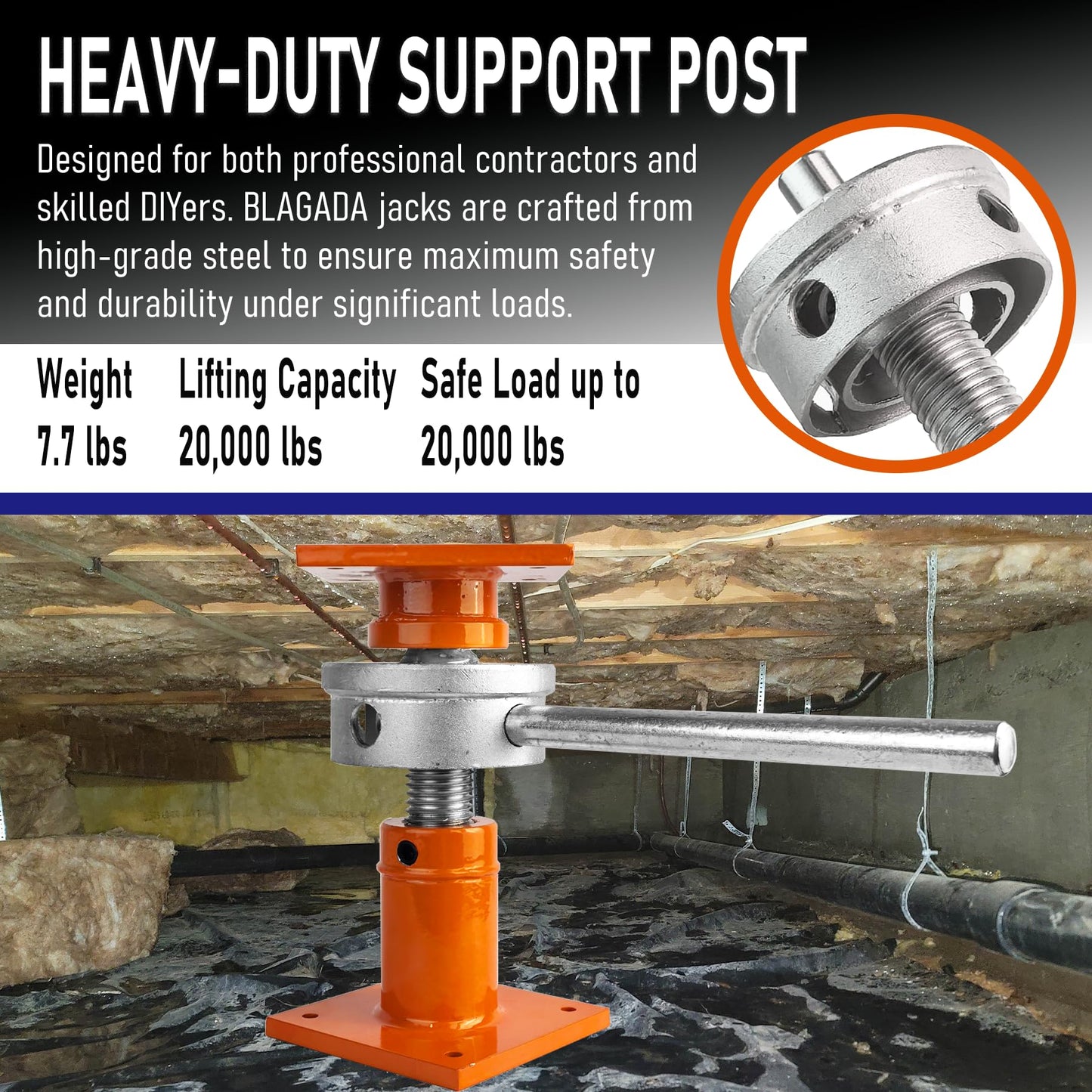 Heavy-Duty Screw Jack Post, 6.5" to 9" Adjustable Steel Shore House Jacks, 4" x 4" Basement Floor Jacks for Leveling, House Lifting & Structural Support