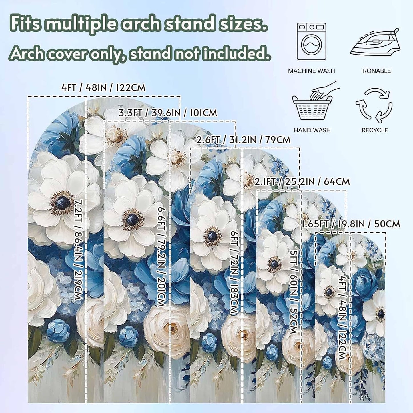 Jnbasdffb 6.6 Country Hydrangeas Flower Wedding Arch Cover,Stretchy Spandex Arch Backdrop Stand Covers FT,Blue White