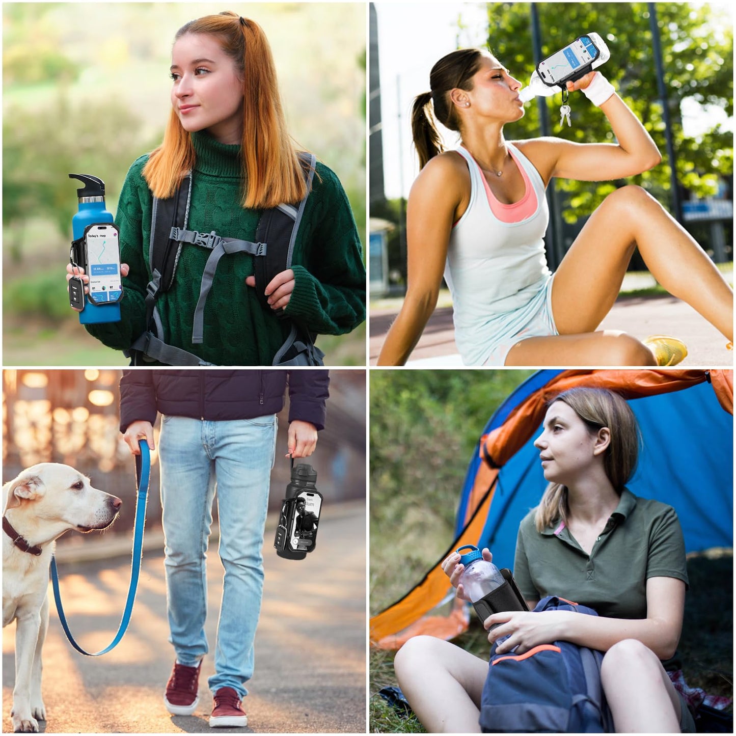 Cikyner Water Bottle Strap, Water Bottle Holder for Mobile Phone 360° Rotatable & Removable Water Bottle Pouch Gym Water Bottle Accessories for 4.5-7'' Mobile Phone & 18-40 oz Water Bottles (G7)