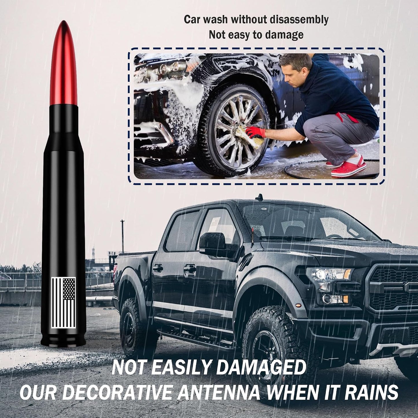 Junecarp American Flag Car Bullet Antenna,Truck Exterior Decoration Accessories[New Upgrade Flag Design] Car Antenna