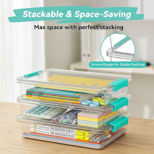 Gifhomfix 6QT Craft Organizers - Clear Storage Box with Lid for Art Supplies | 3 Pack