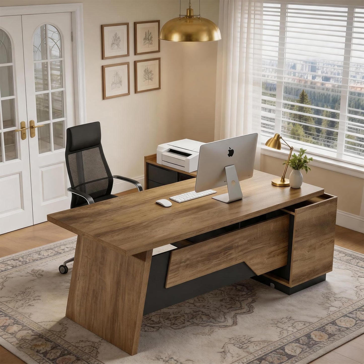 ONNAHOMEStlyle L-Shaped Executive Desk (71" or 79") | with Built-in Dual Charging & Wireless on Desktop | Drawers & Printer Space, Modern Office Desk for Home & Business Offices(Left)