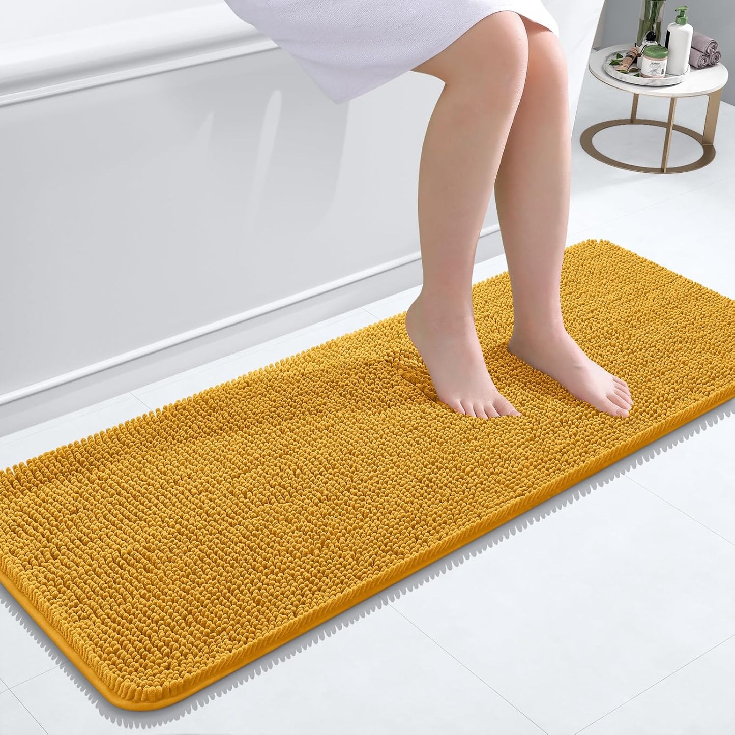 OLANLY Bathroom Runner Rug - Soft Absorbent Chenille with Rubber Backing | 47x17 Inches, Quick Dry, Golden Yellow