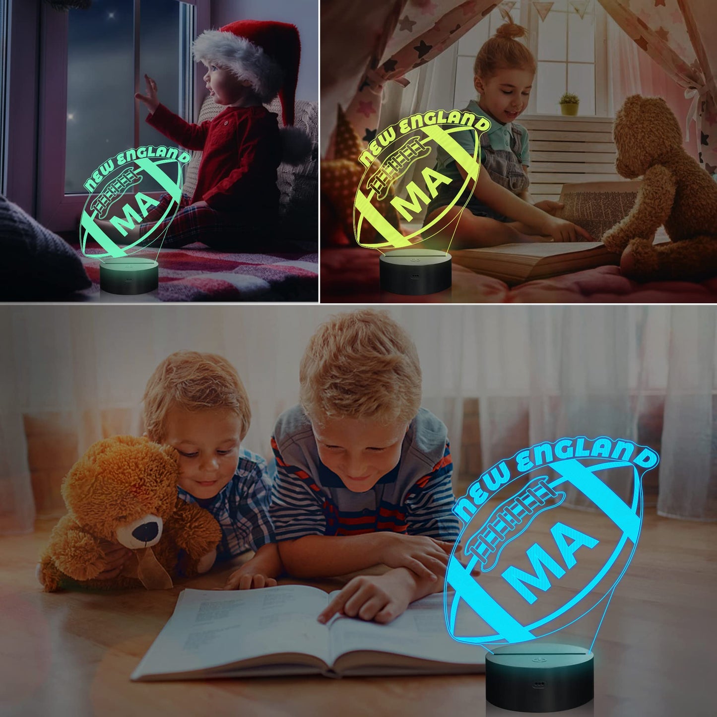 Lightzz 3D Football Night Light, Remote Control, 16 Colors, Acrylic, New England Multicoloured, Model FS-XXXYYY