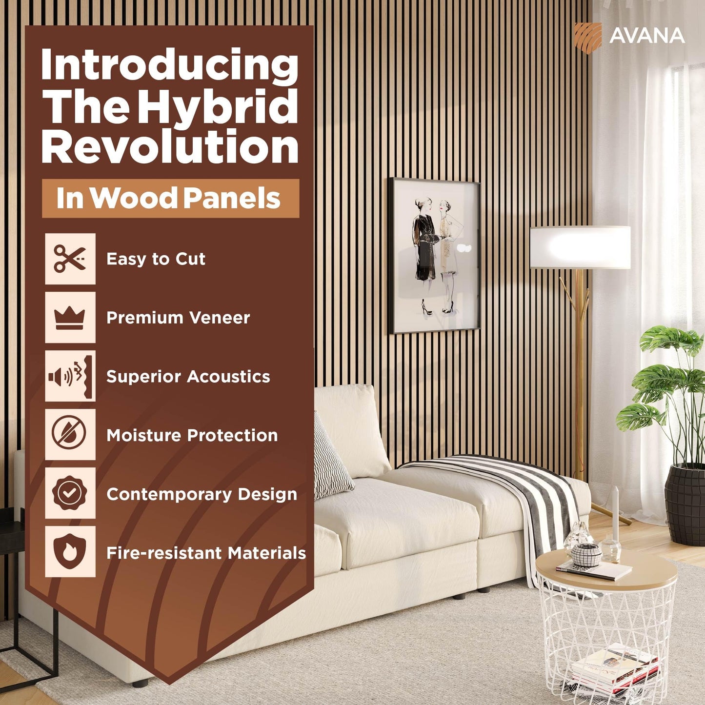 Avana Acoustic Wood Wall Panels – 93.2x11.25 Inch Panels – Fits 94x12 Layout – White Oak Acoustic Panels 4 PCs – Wall Panels for Interior Wall Decor for Homes, Offices – Design Wood Panels for Wall