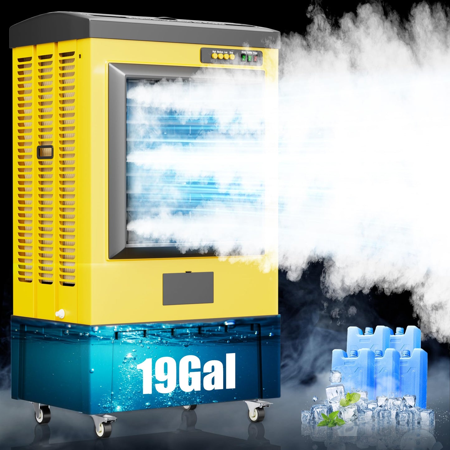 AKIRES 6500CFM Swamp Coolers,Portable Evaporative Air Cooler for 1600 Sq.ft of Space,with Continuous Auto Fill,19-Gal Water Tank,120°Oscillation,5 Ice Packs,Cooling Fan for Outdoor,Indoor Use(48IN)
