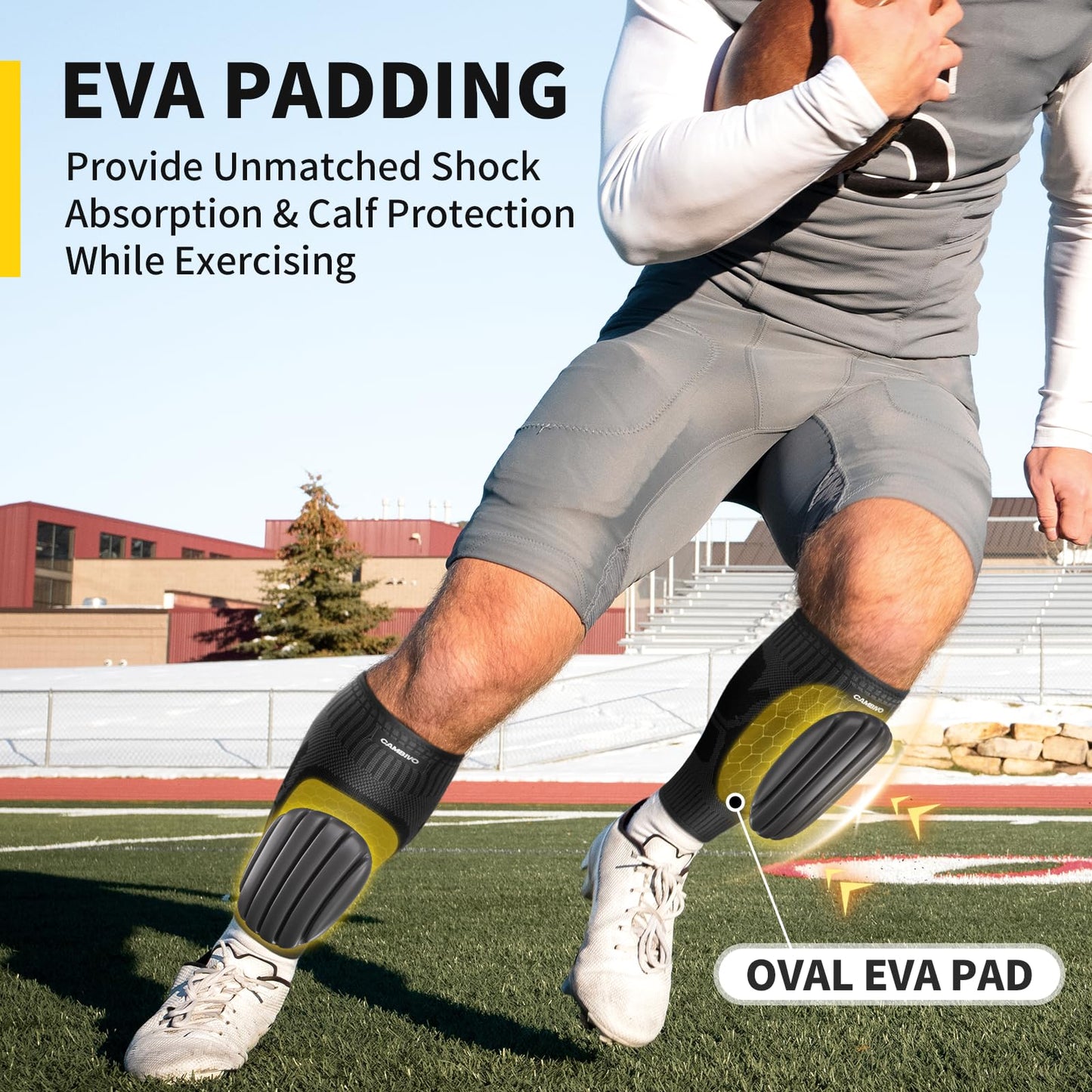CAMBIVO Calf Compression Sleeves with EVA Pads for Shin Splints, Shin Guards for Men & Women, Leg Brace Support for Running (Pure Black, Medium)
